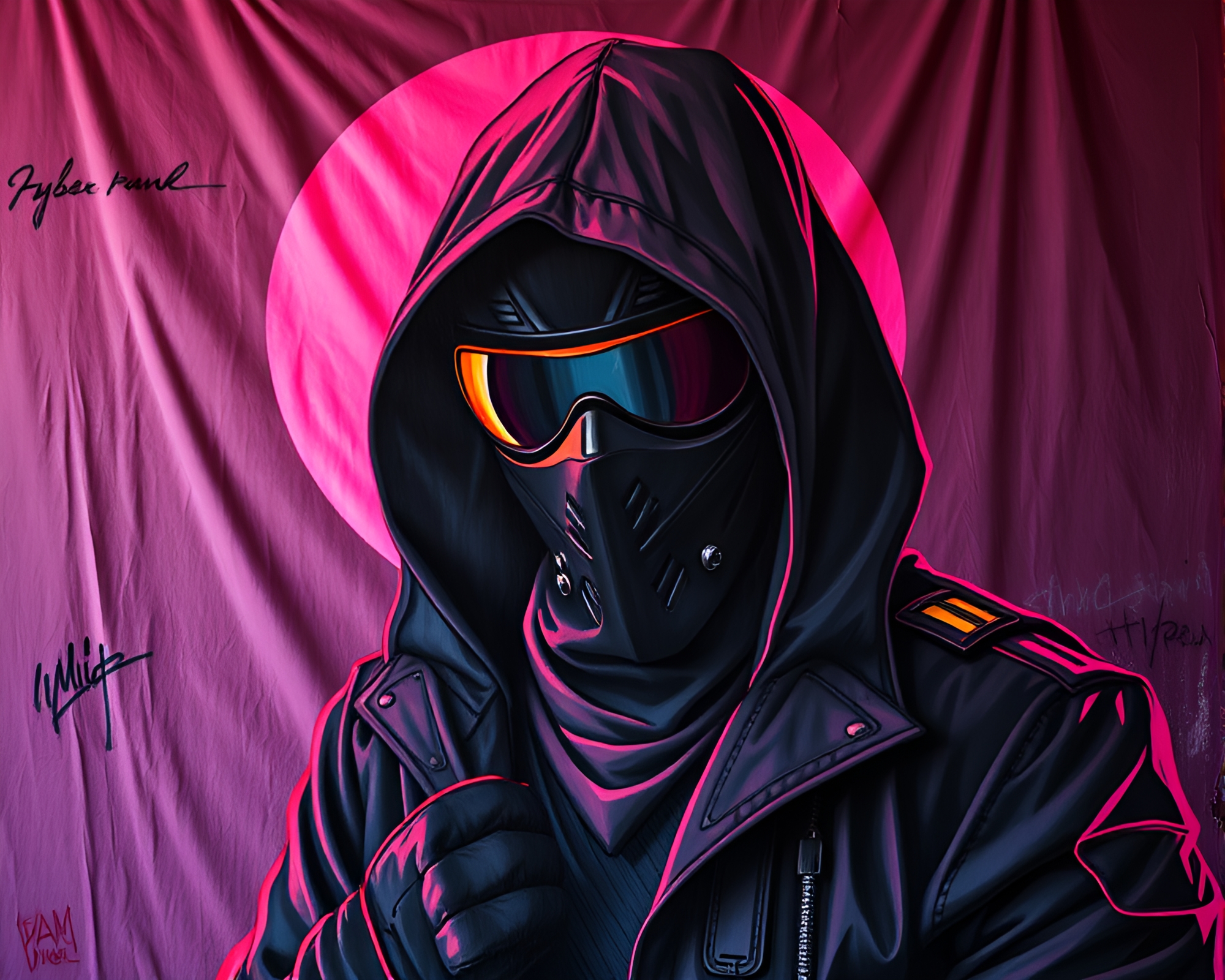 Sunrise Cyberpunk Vigilante in Fabric Folds Mural – free AI stock image