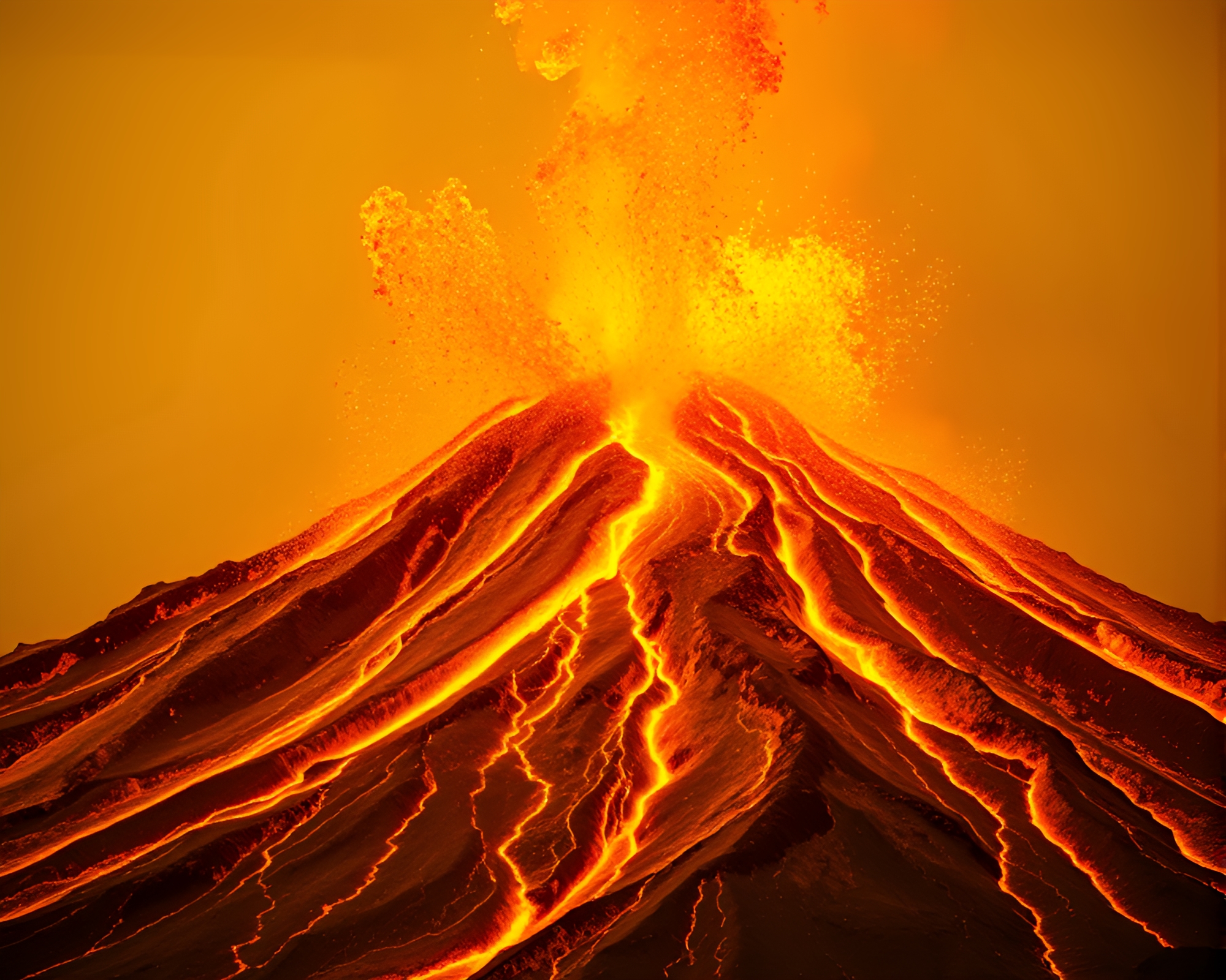Volcanic Eruption with Gold Foil Highlights – free AI stock image