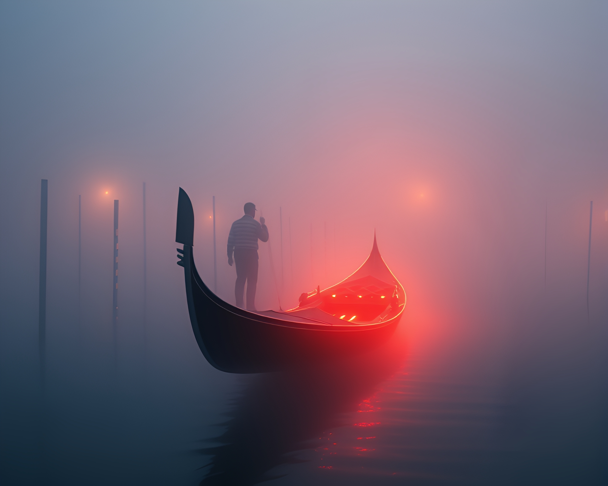 Mysterious Venetian Gondola in Pixelated Fog – free AI stock image