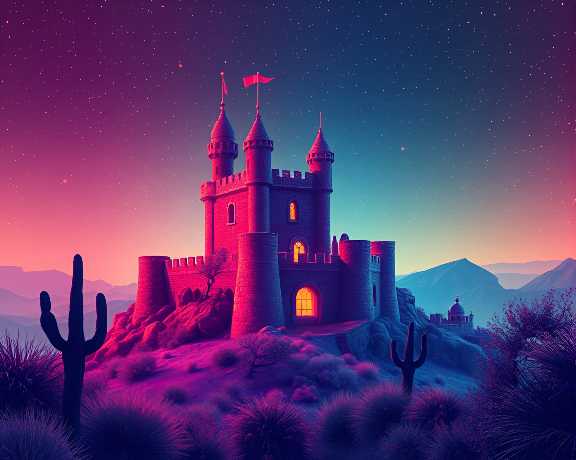 Thermal Pointillist Deserted Castle in Editorial Style – free AI stock image