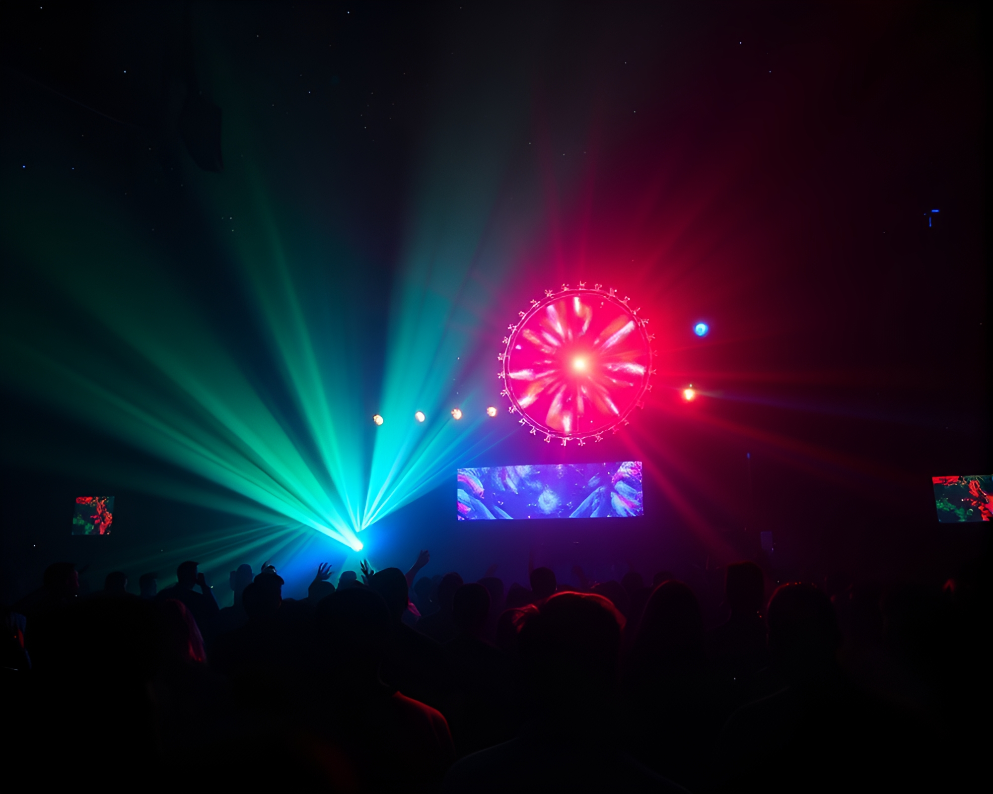 Celestial Nebula Lens Sunburst Club Strobe Lights – free AI stock image