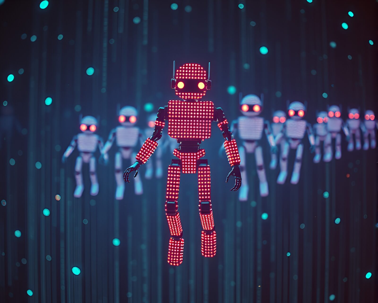 Futuristic nanobots in a retro-inspired earth tone palette.