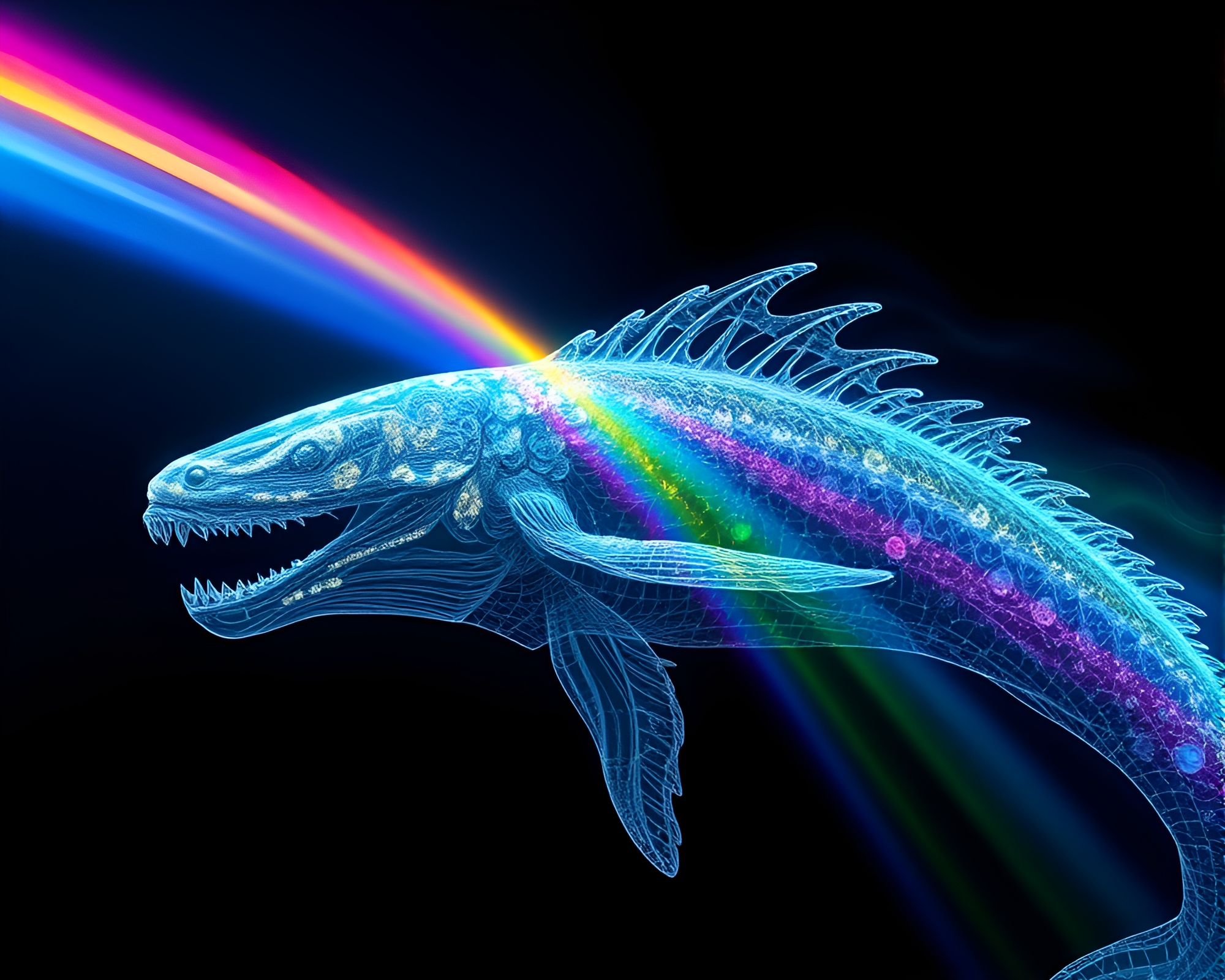 Leviathan Close-Up Revealed in Rainbow Blueprint Style – free AI stock image