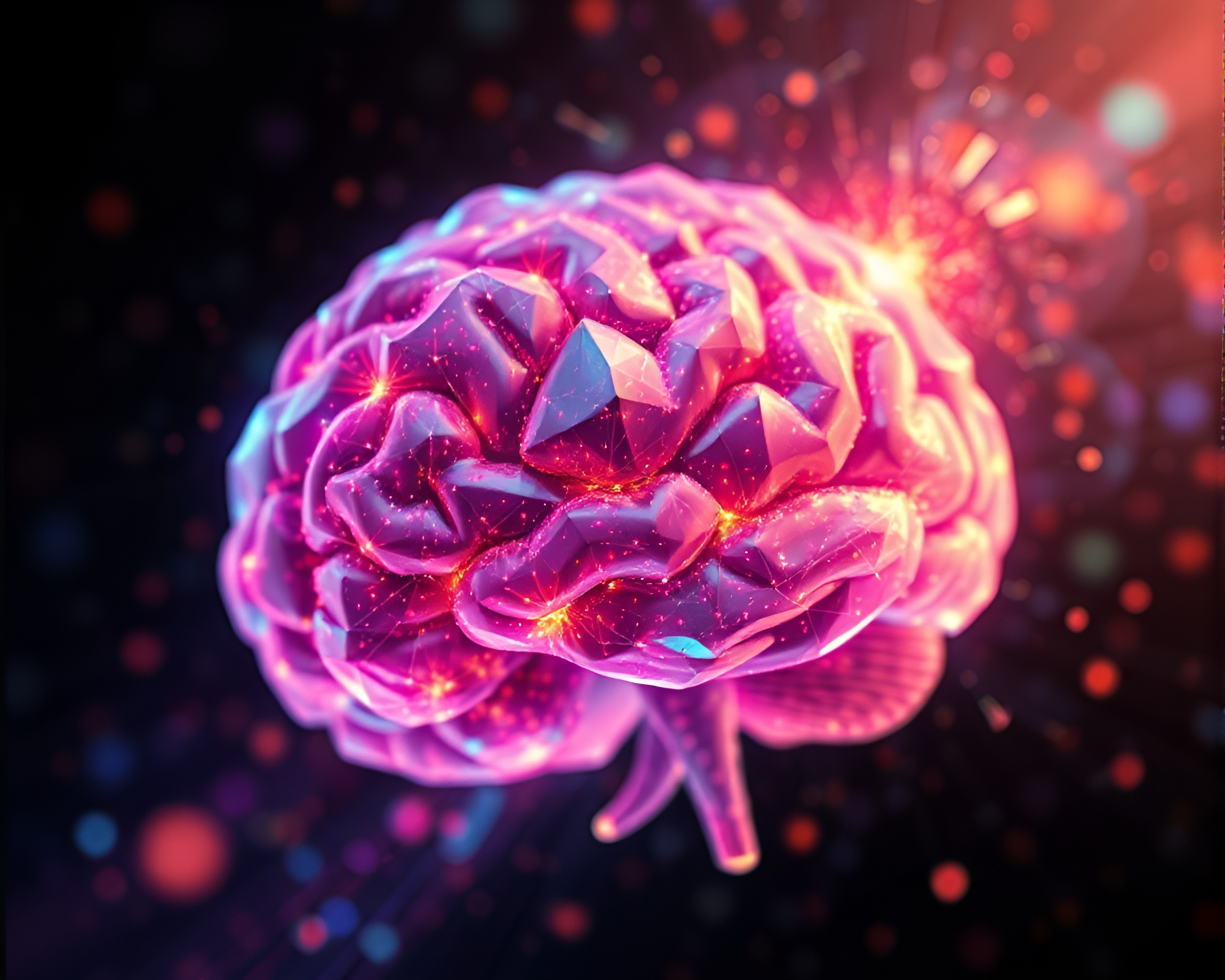 Pixelated AI Brain Blossoming in Impasto Digital World – free AI stock image