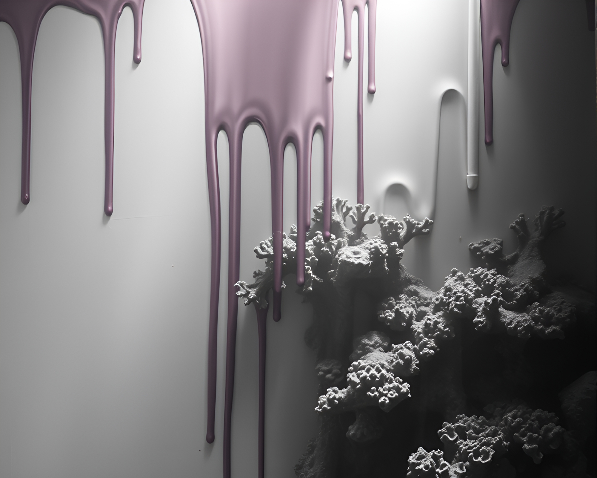 Coral Reef Fantasy with Dripping Paint and Duotone Lighting – free AI stock image