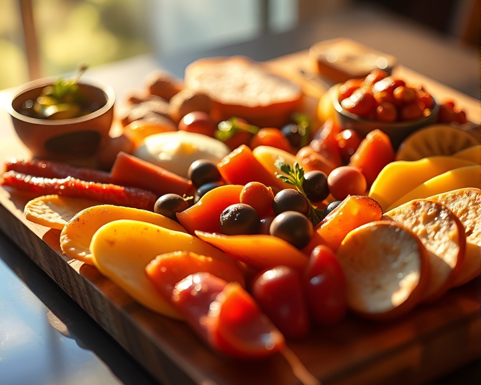 A beautiful digital painting of a gilded charcuterie board