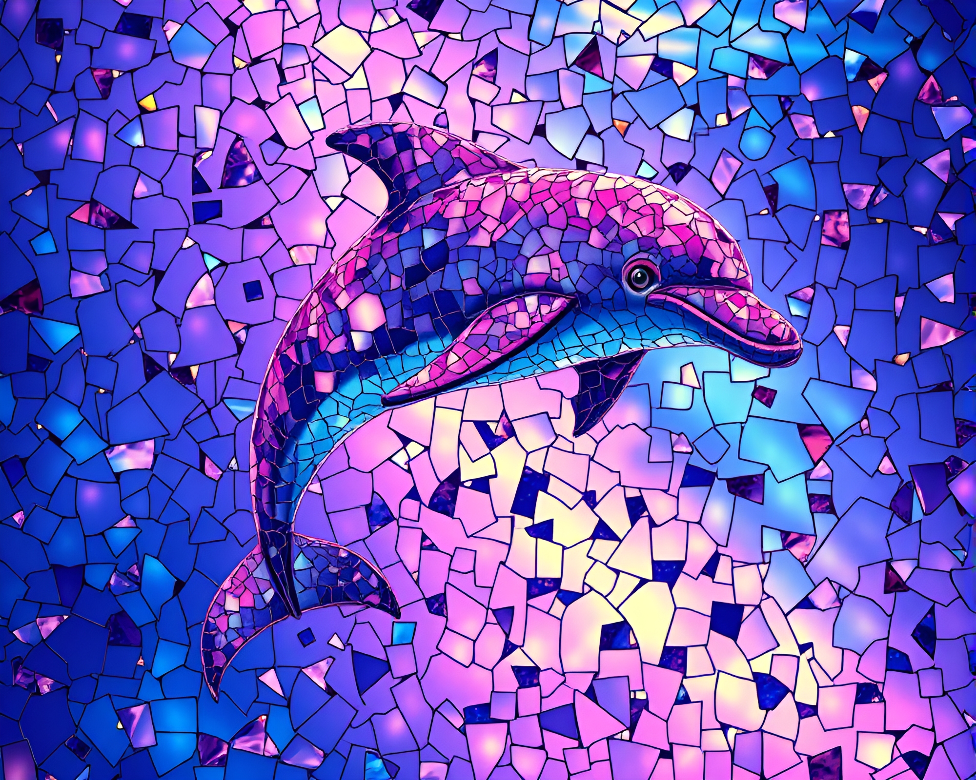 Fragmented Dolphin Mosaic in Ultraviolet Dream – free AI stock image