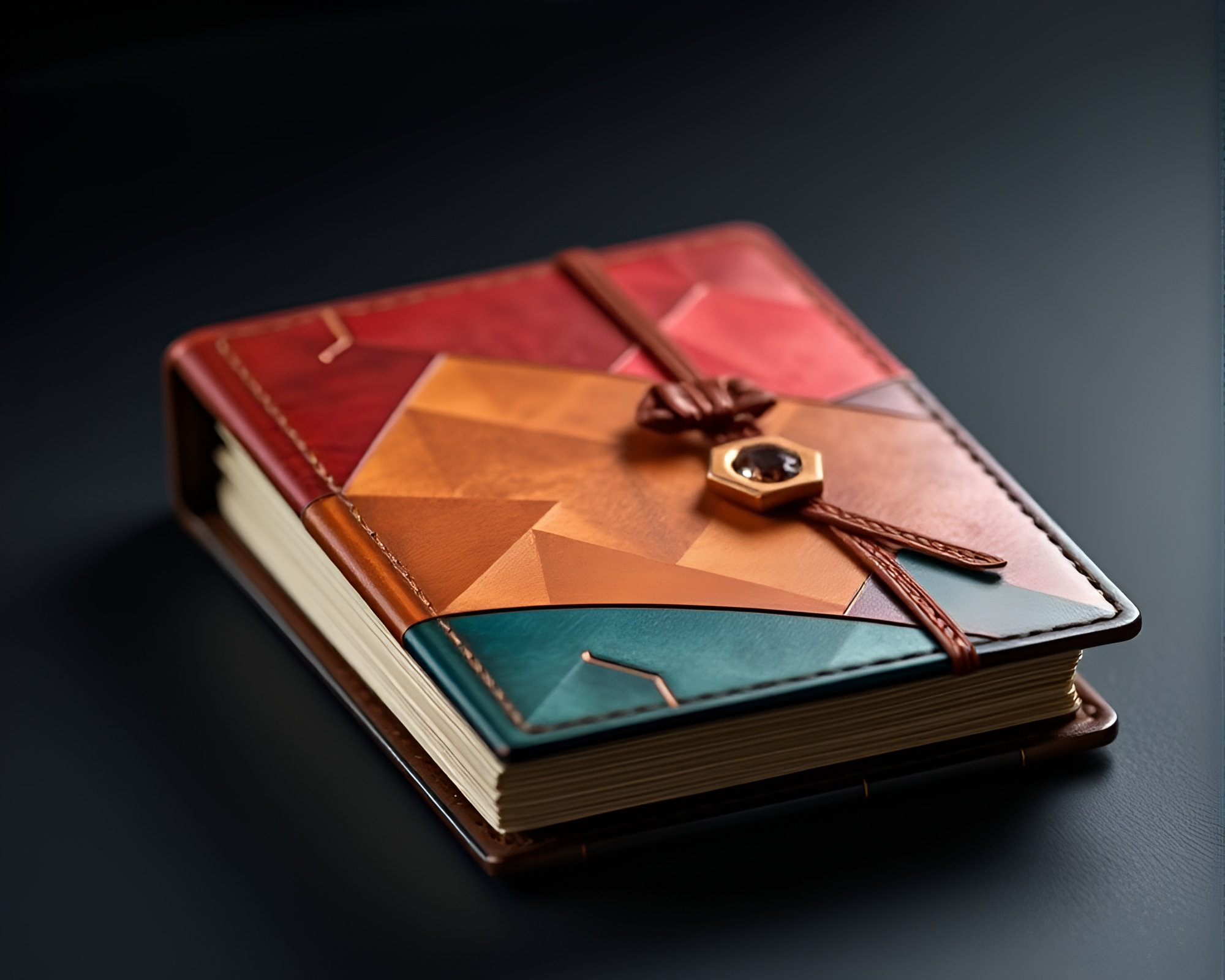 Vibrant Origami Style Leather-bound Diary Composition – free AI stock image