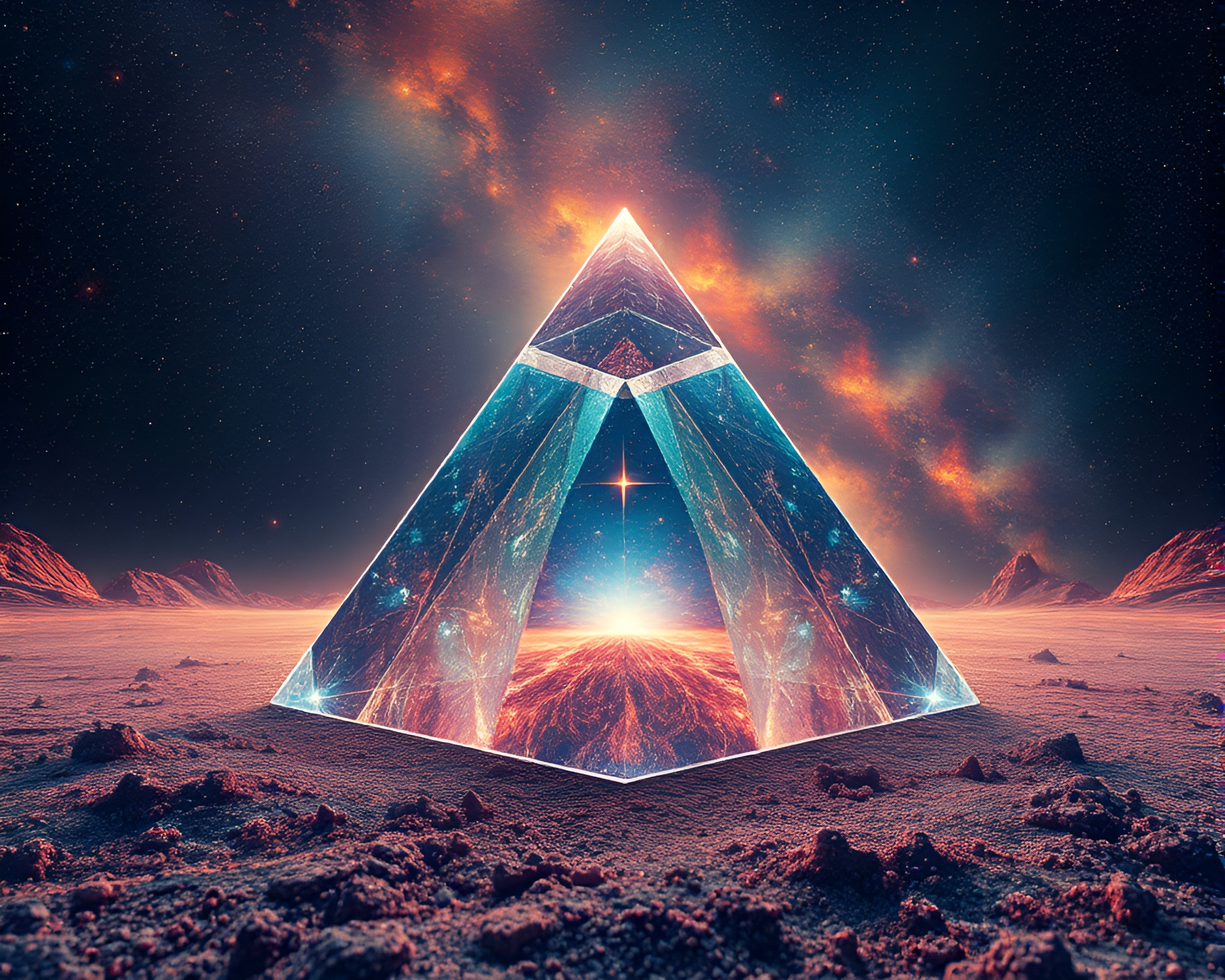 Glass Pyramid in Algorithmic Cosmic Dust Art – free AI stock image