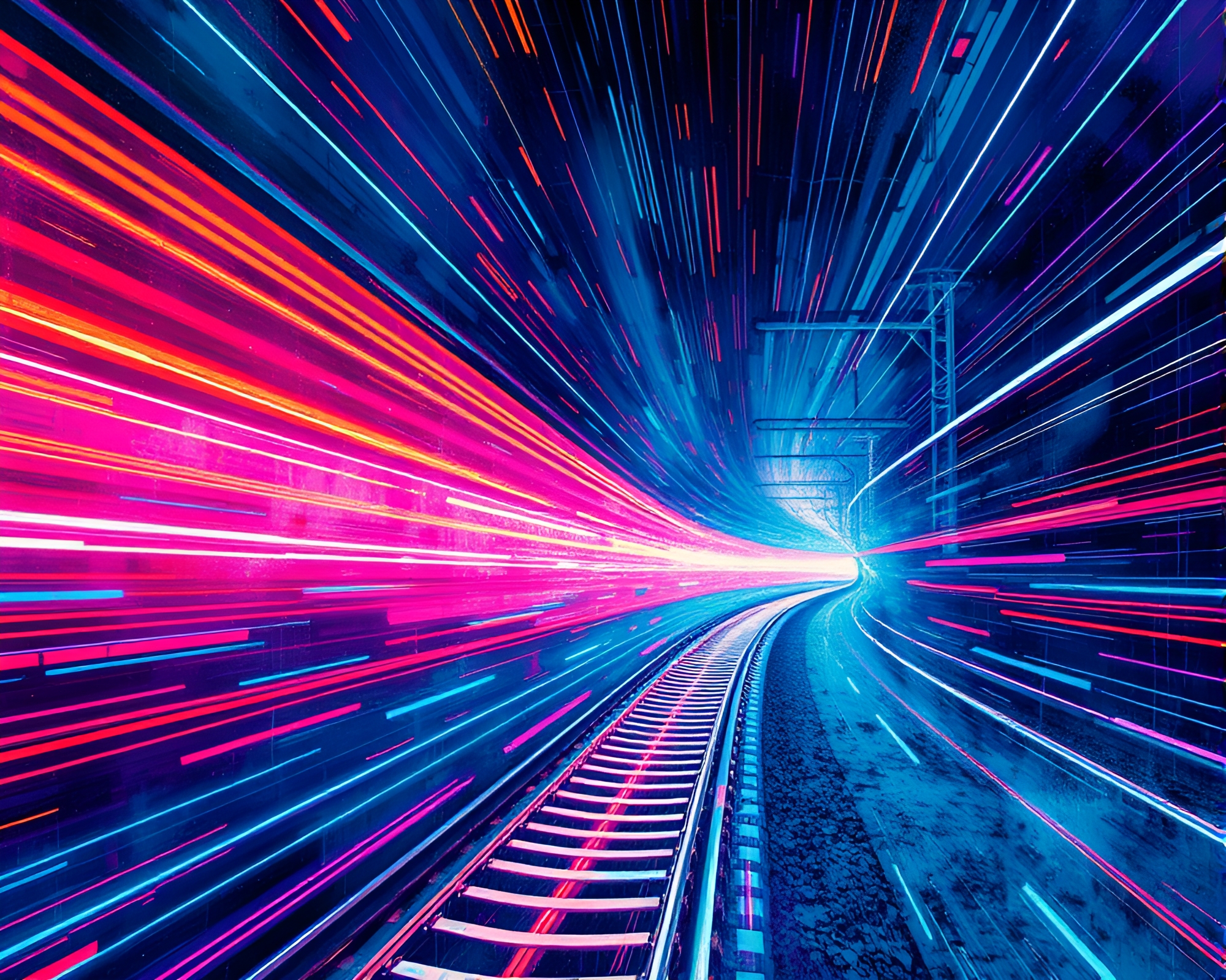 Ethereal Train Light Trail in Algorithmic Cosmic Horror – free AI stock image