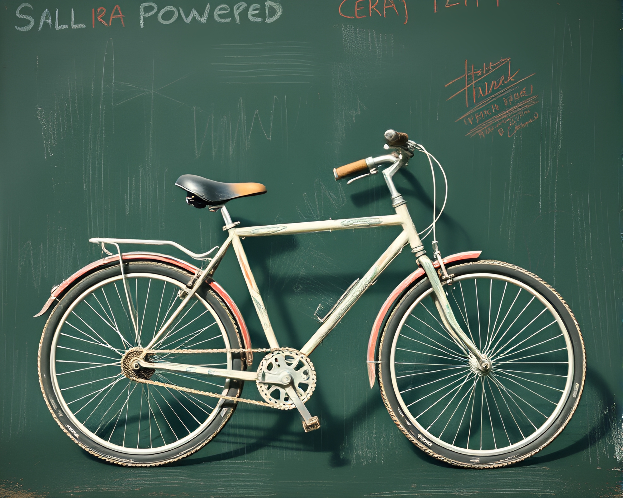 Solar-Powered Bike Chalk Scrawls in Retro Film Grain – free AI stock image