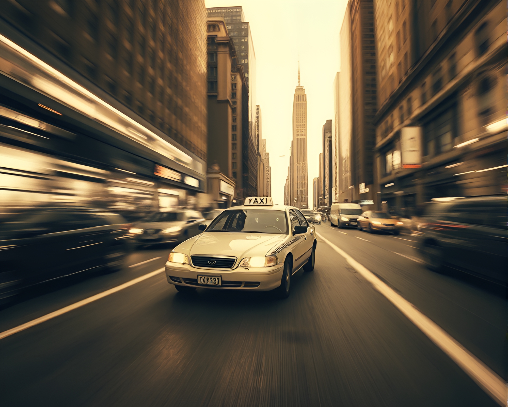 Taxi Streaks in Quantum Teleportation Sepia Blur – free AI stock image