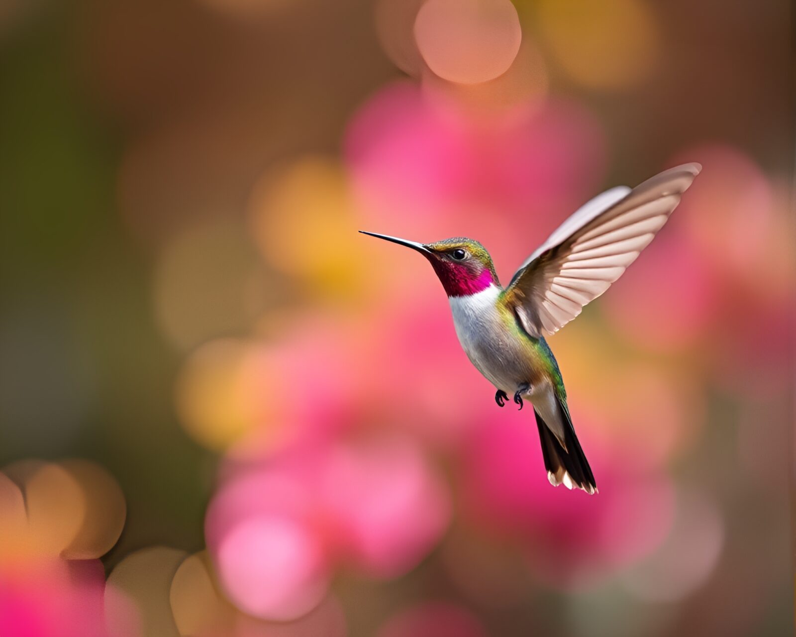 Vibrant cel-shaded hummingbird in a magical magenta forest.