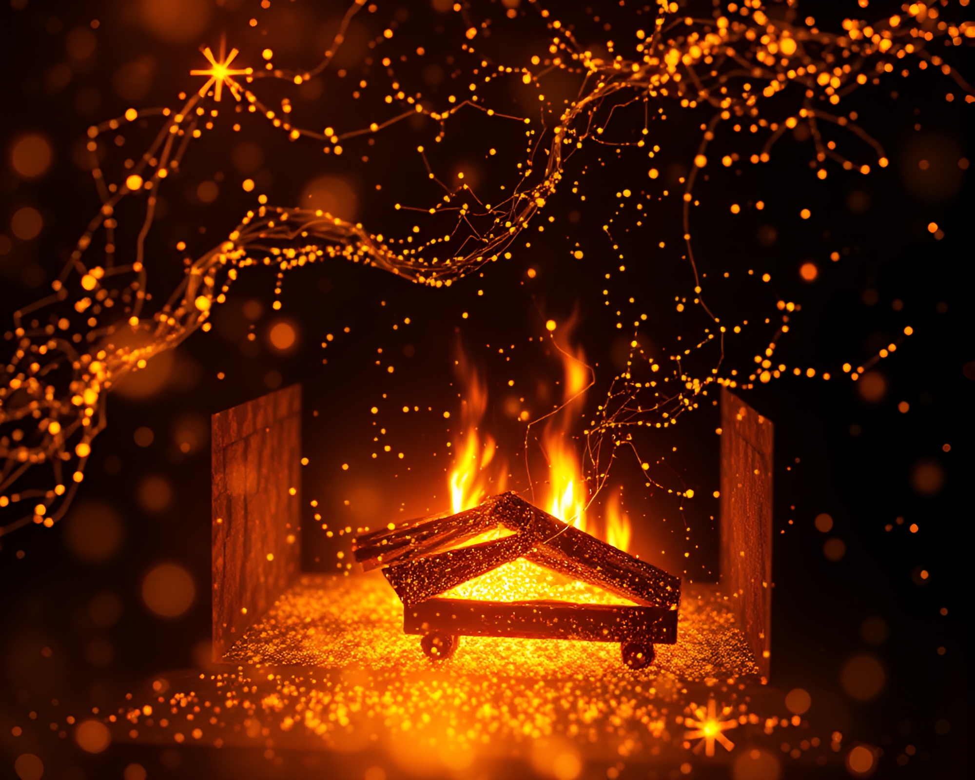 Enchanting Banshee in Gold Foil Fireplace Glow – free AI stock image