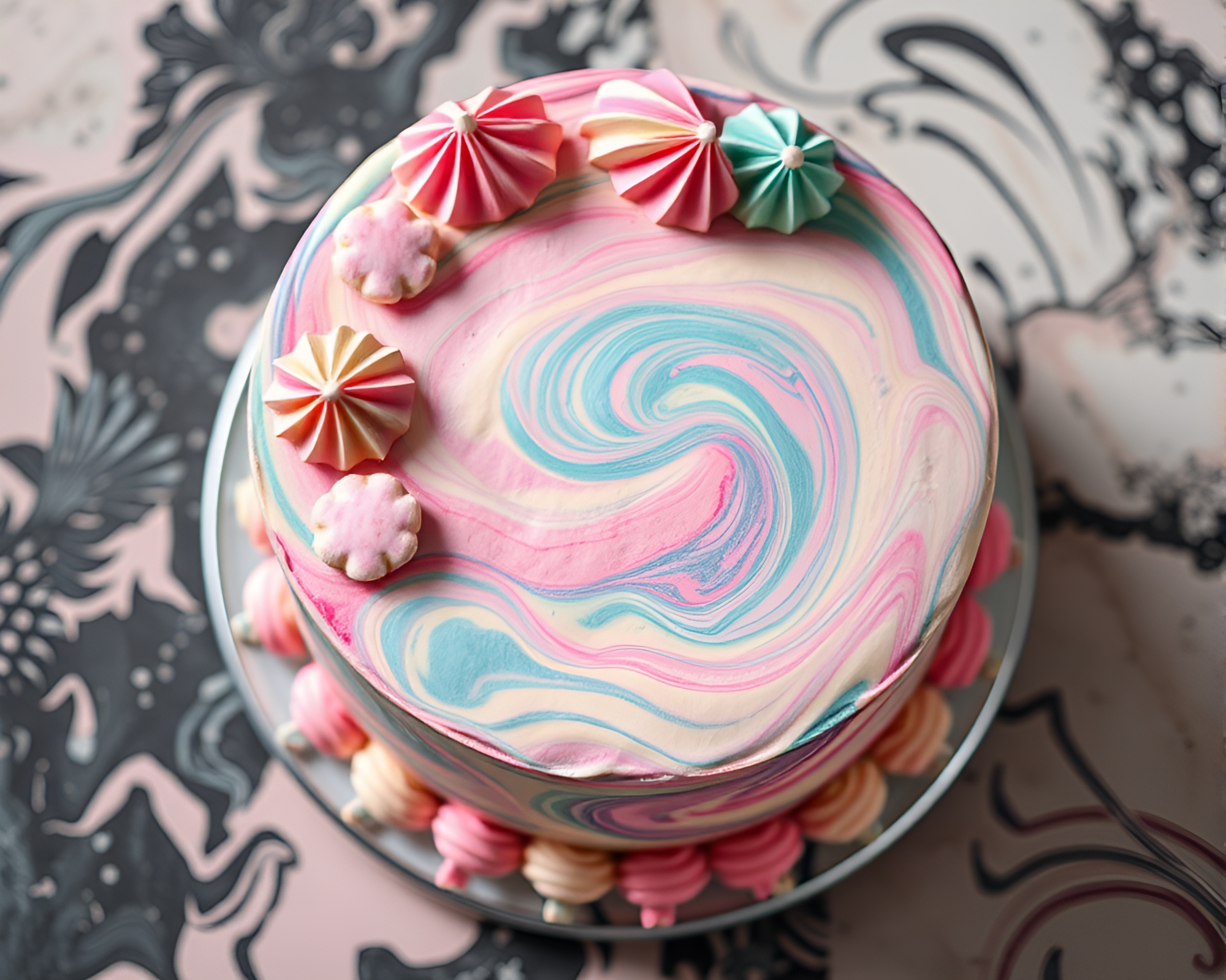 Marbled Cake Bird’s Eye View Tri-Tone Pastel Neon – free AI stock image