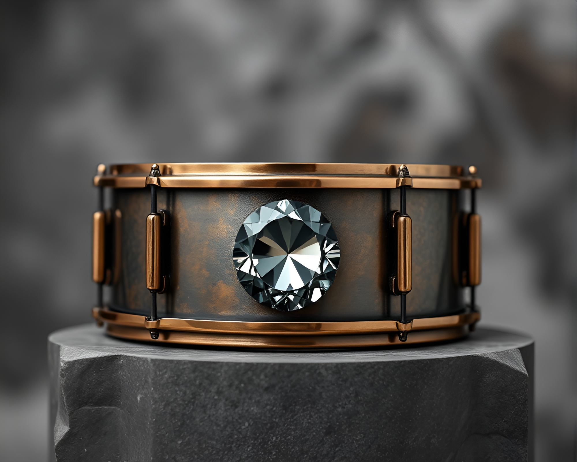 Bronze Drum with Topaz Glow in Monochrome Style – free AI stock image
