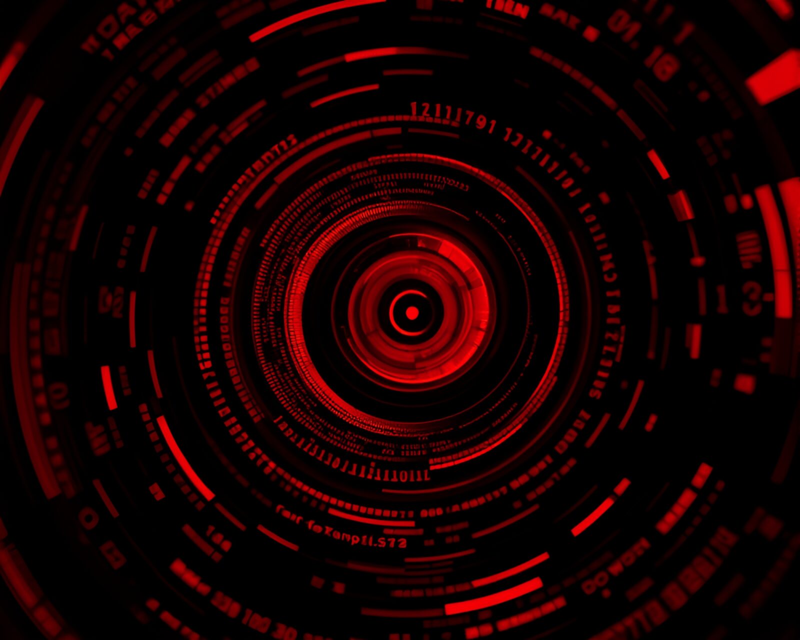 Abstract lens-distorted red binary code lithograph illustration