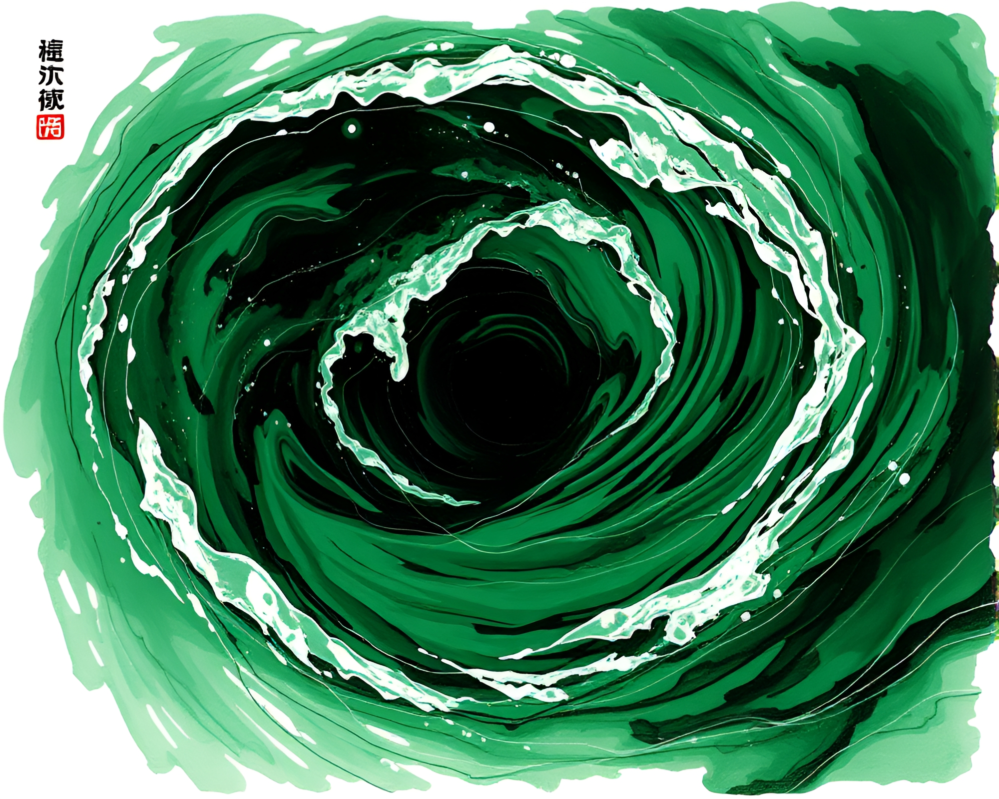 Ethereal Green Ink Whirlpool Abstract Art – free AI stock image