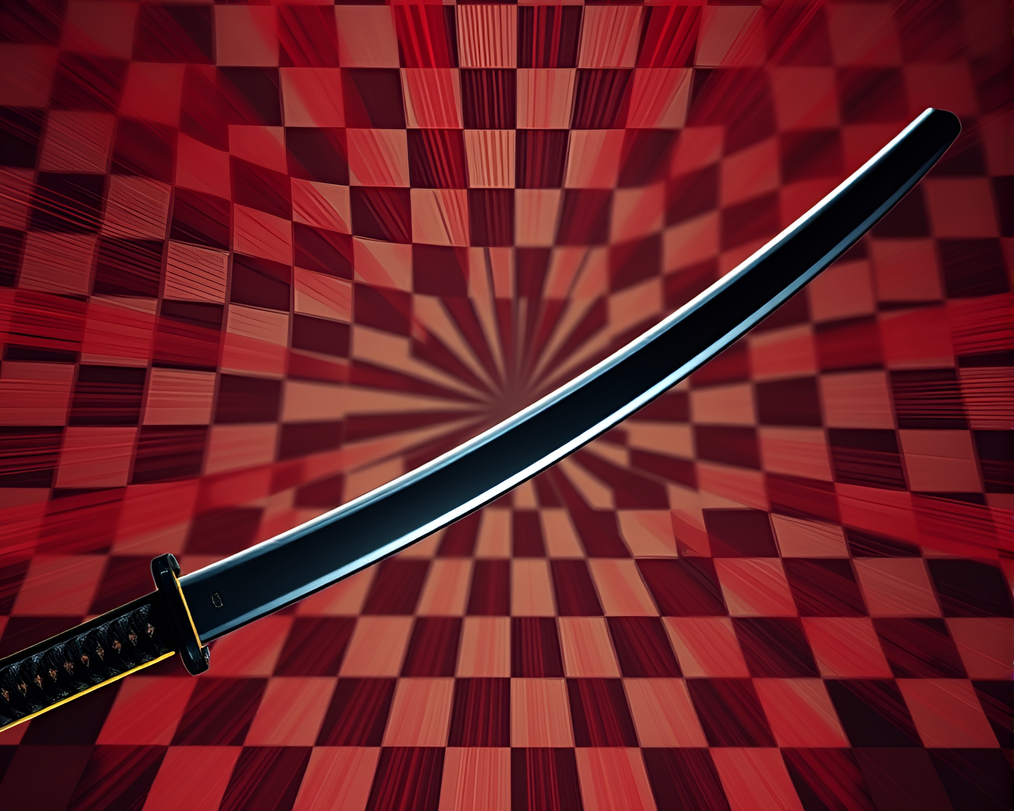 Checkered Samurai Sword in Starburst Colors – free AI stock image