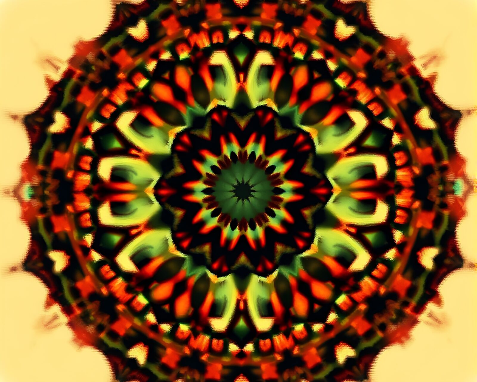 Abstract image with glitched sepia kaleidoscope patterns