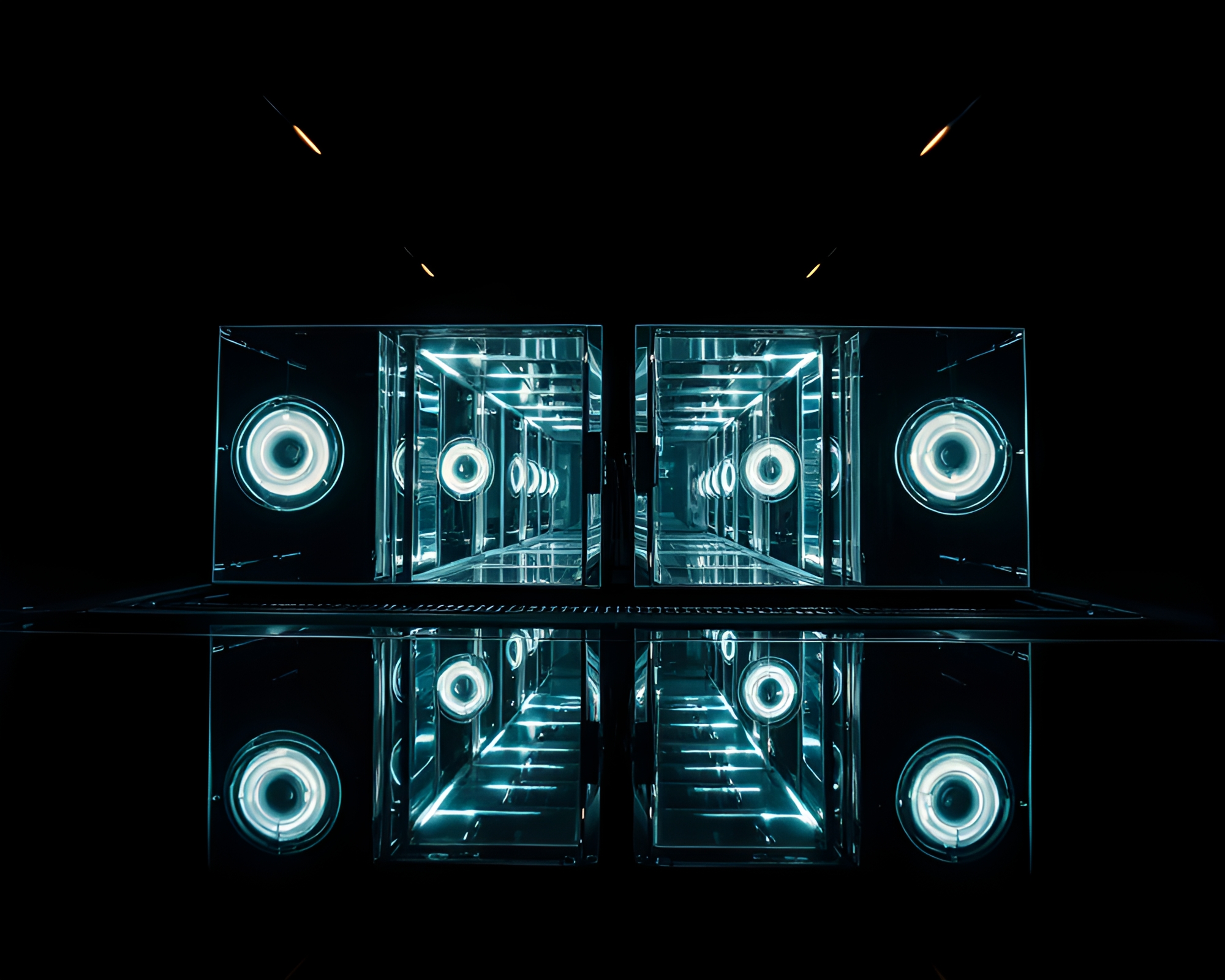 Quantum Teleportation Chamber Double Reflection Noir Shot – free AI stock image