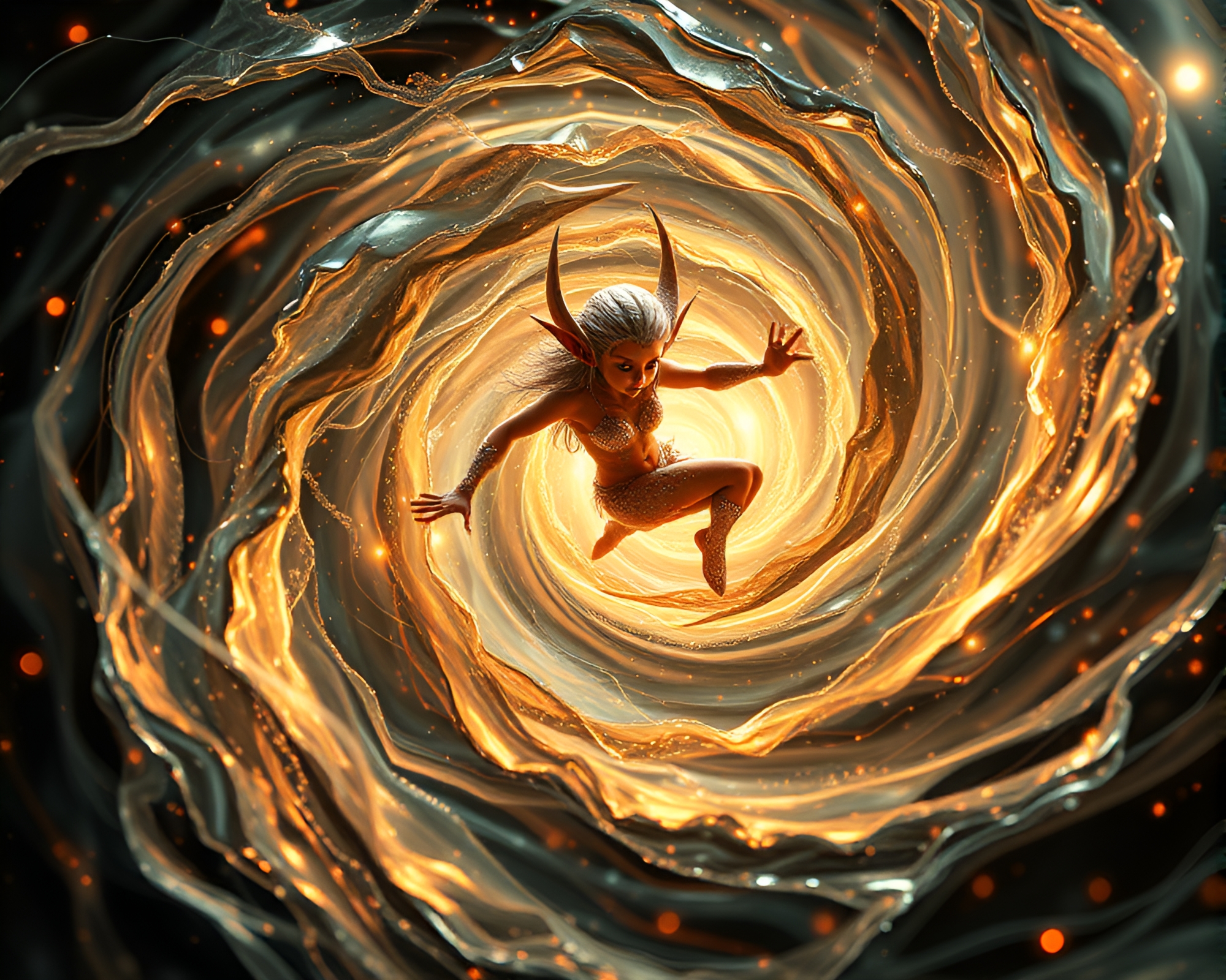 Enchanting Elf amid Swirling Metallic Vortex – free AI stock image