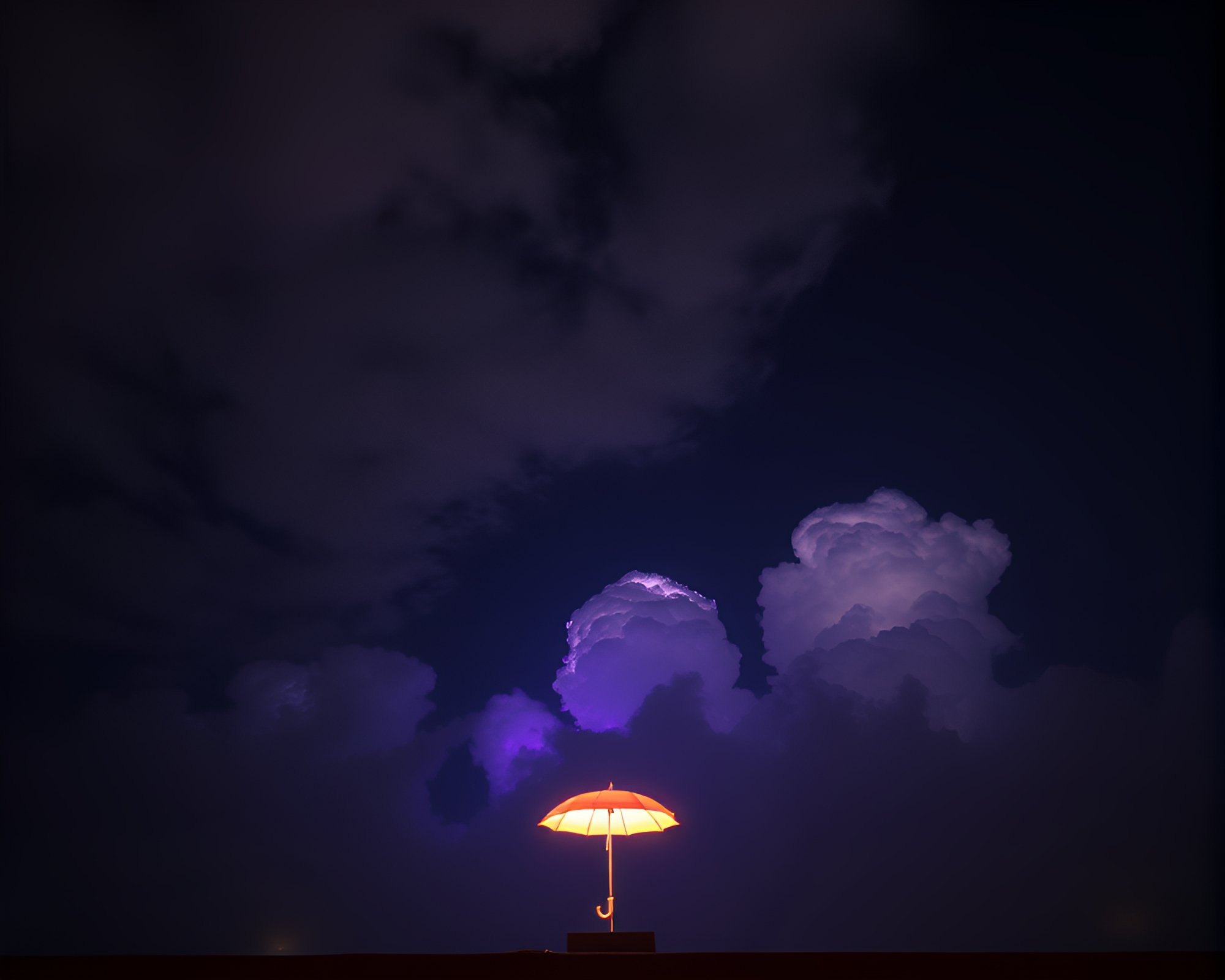 Neon-Lit Umbrella in Telephoto Spotlight – free AI stock image