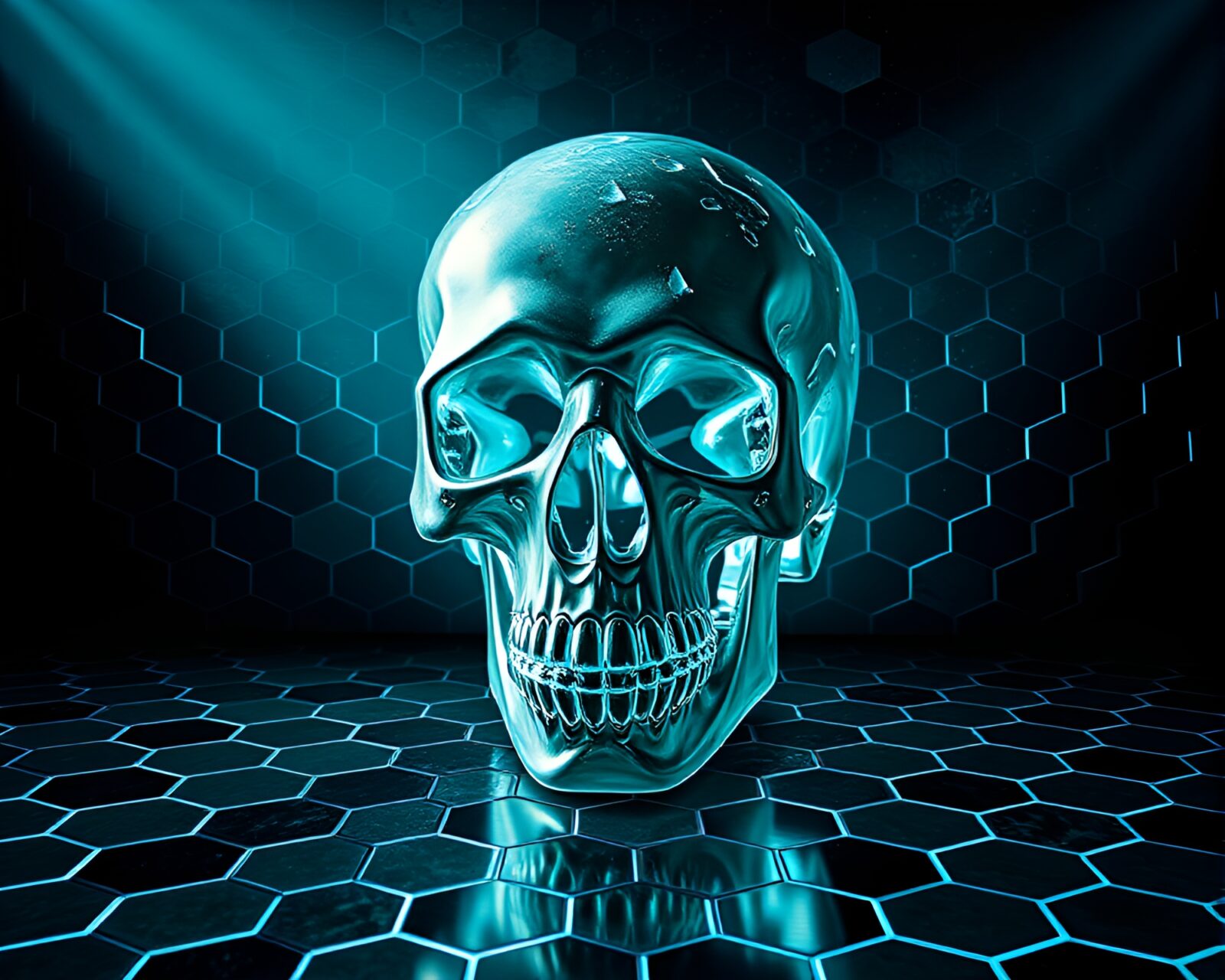 Abstract intricate crystal skull design with VHS tape distortion