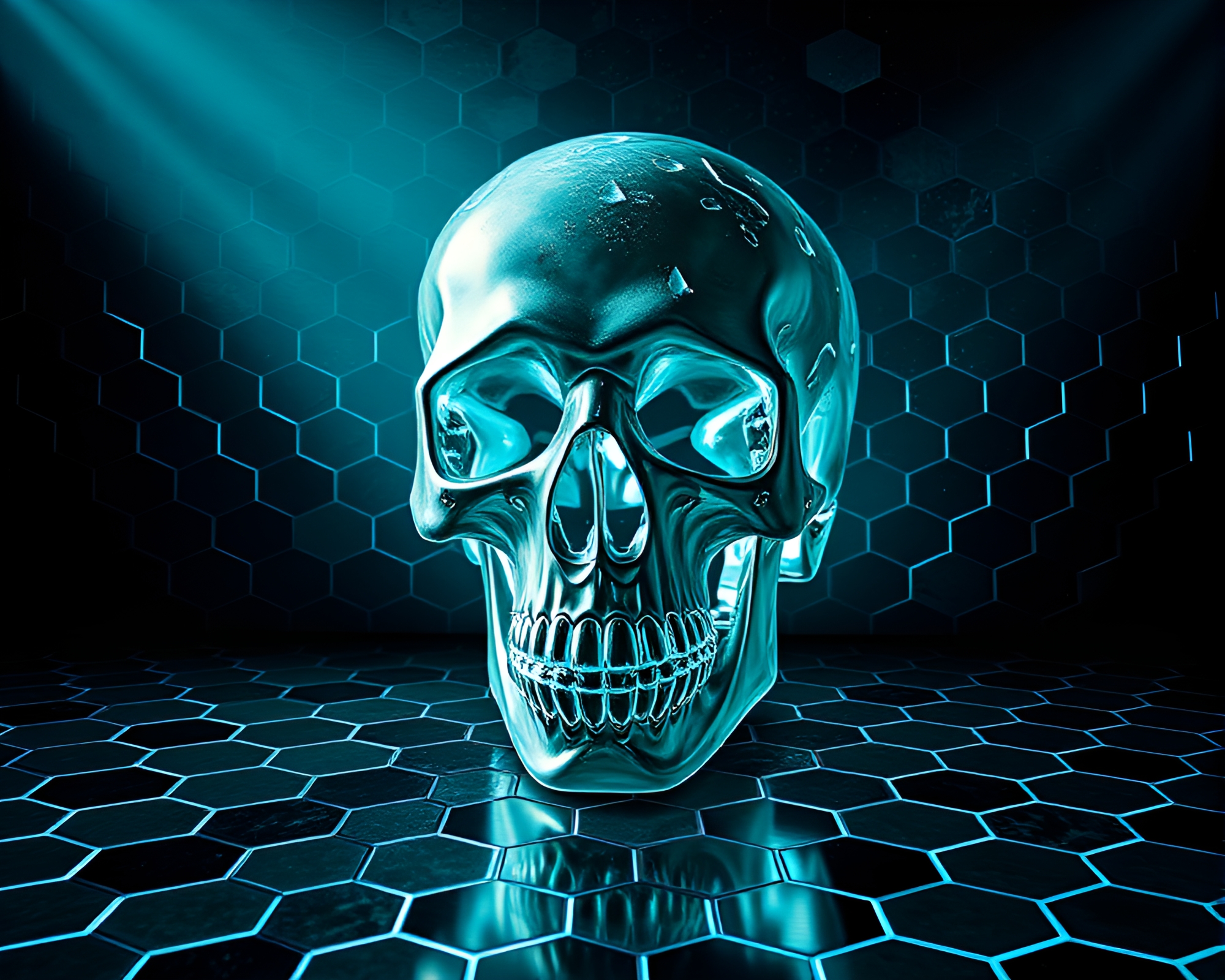 Crystal Skull Hexagonal Tiling VHS Distortion Spotlight Art – free AI stock image