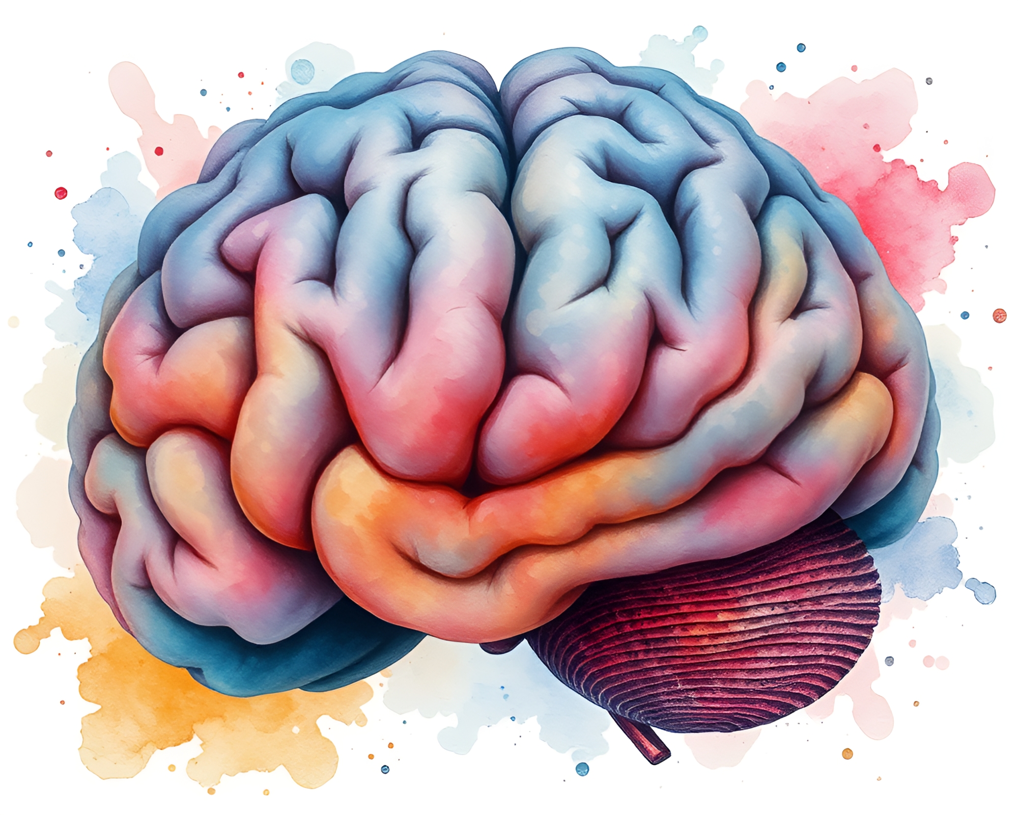 AI Brain in Watercolor Wash with Fisheye Compositions – free AI stock image