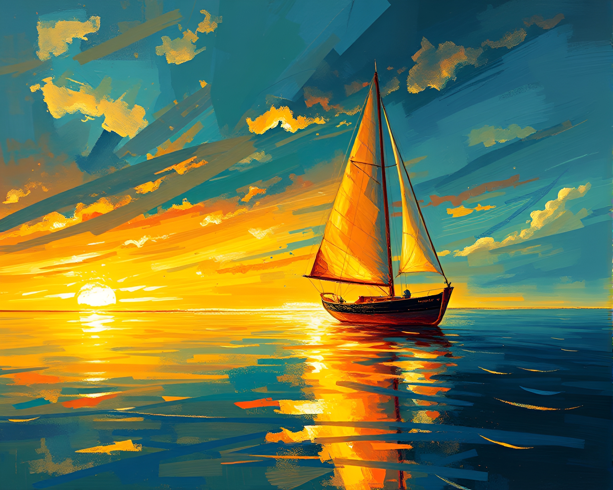 Expressive Solar Sailboat in Dramatic Dutch Angle – free AI stock image