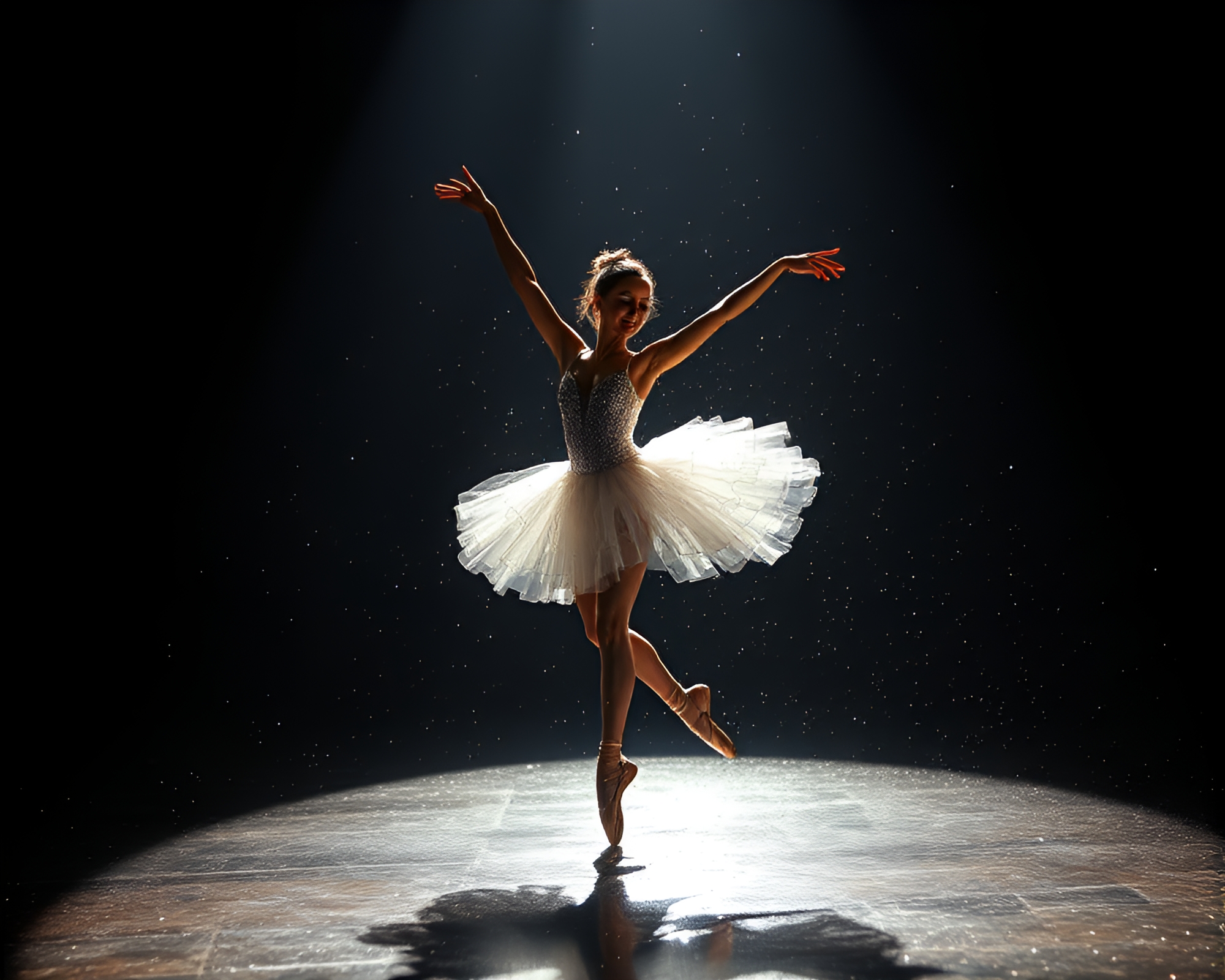 Sunlit Ballet Dancer with Sparkling Metallic Flakes – free AI stock image
