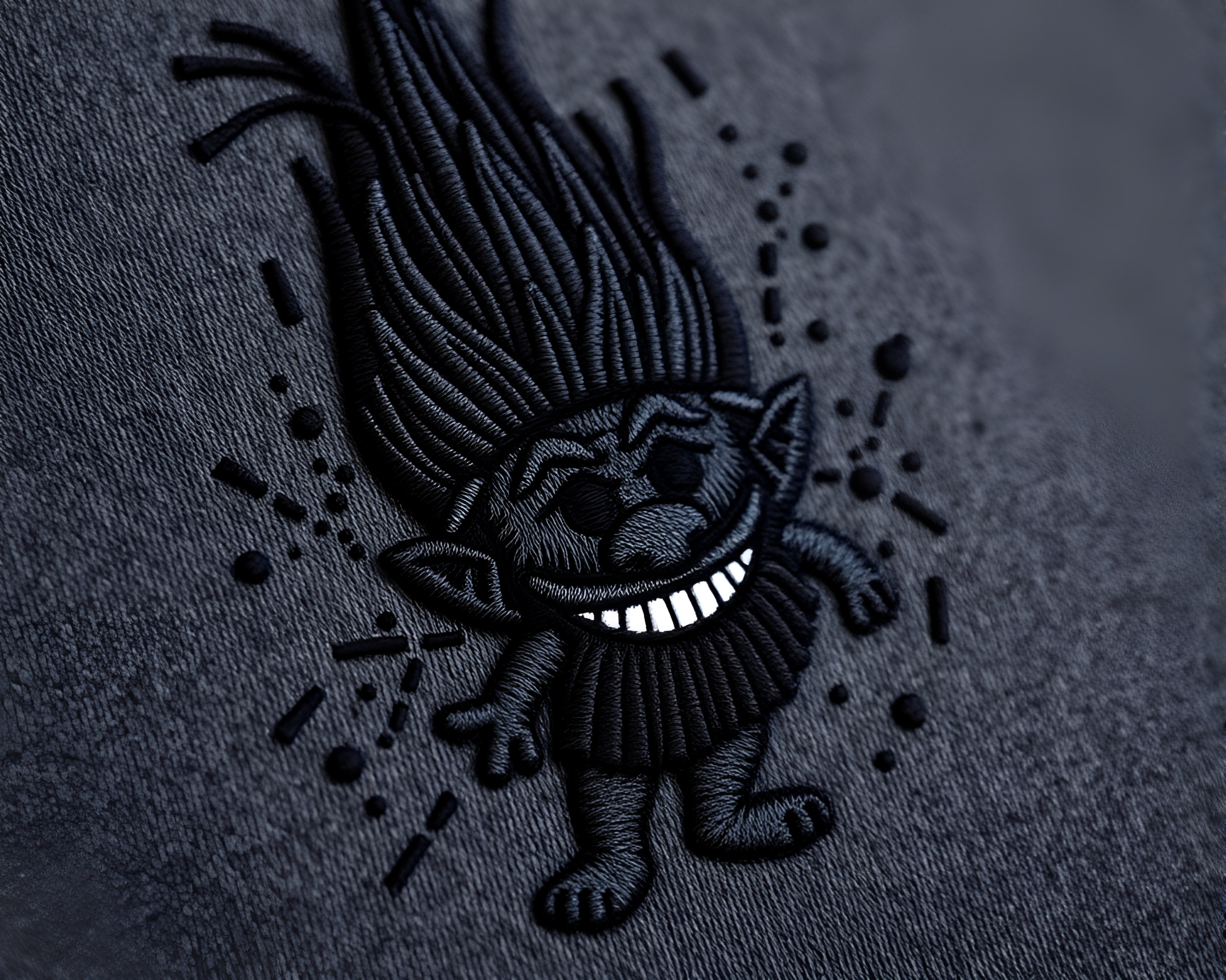 Fantasy Troll Warrior Embroidered in Charcoal Black Splashes – free AI stock image