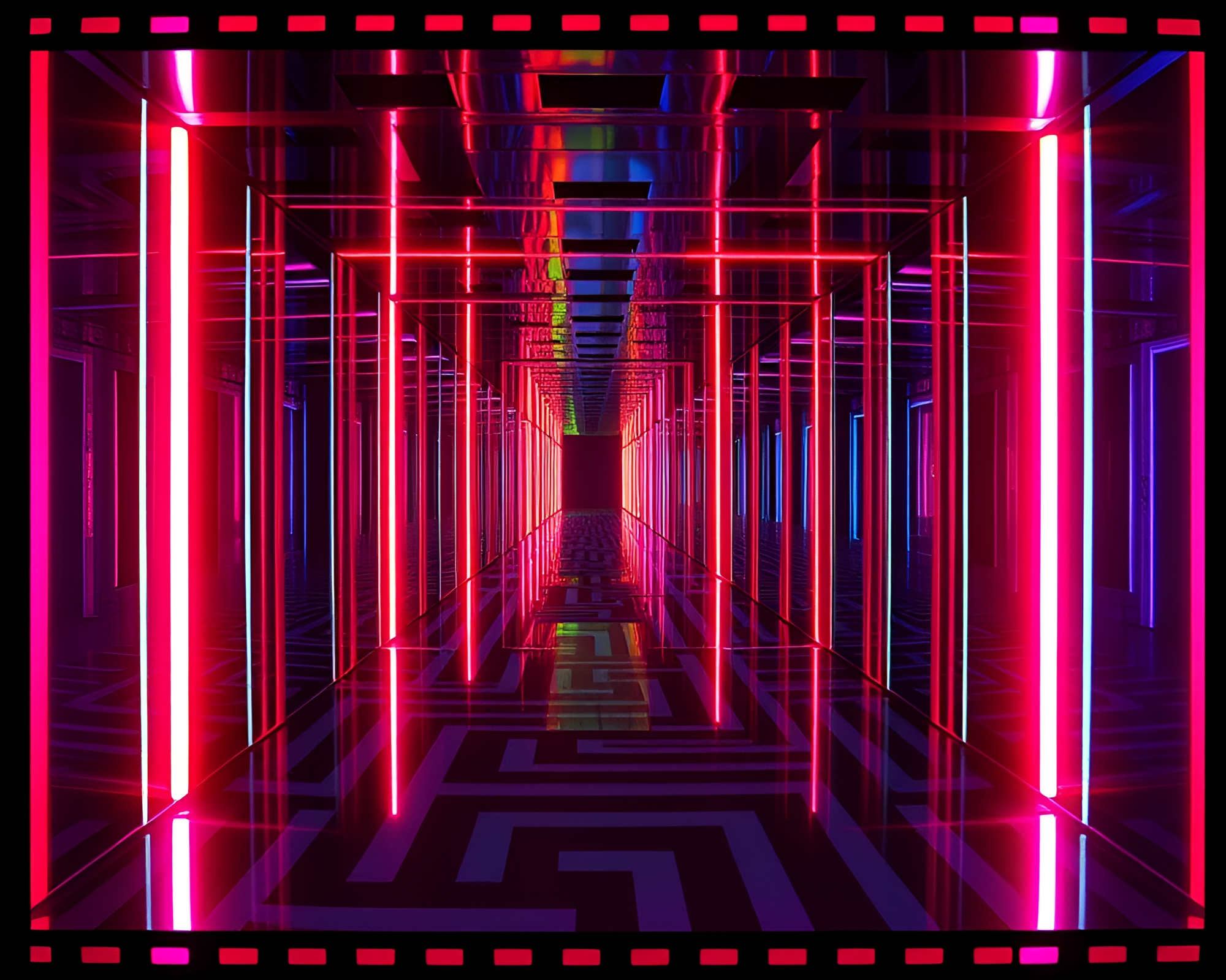 Surreal Mirror Maze with Thermal Imaging Aesthetic – free AI stock image