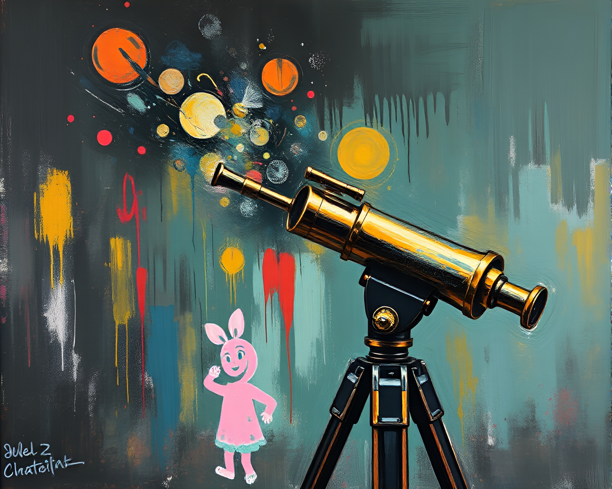 Charcoal-stroked Telescope Revealed in Pastel Pointillism – free AI stock image
