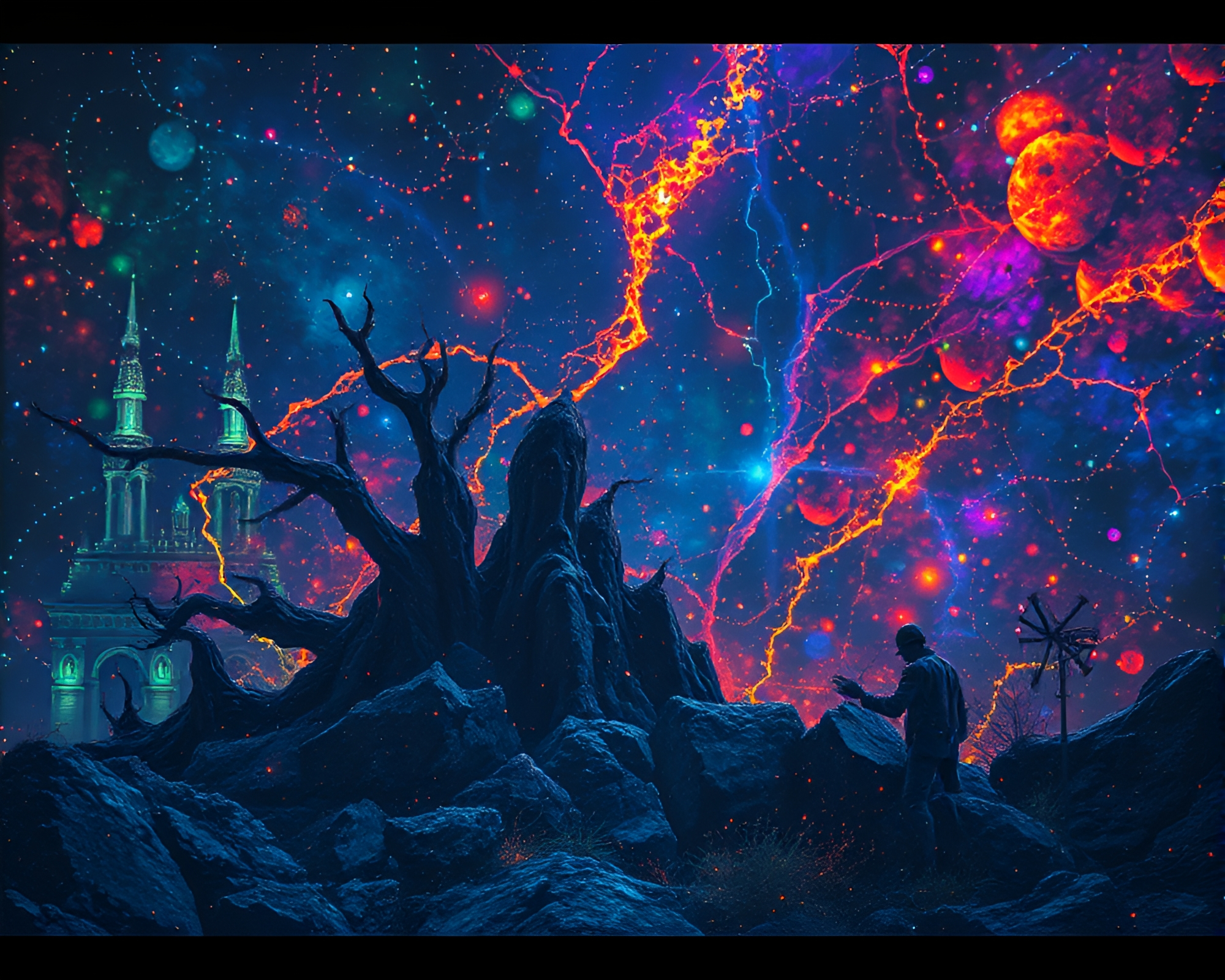 Ethereal Holographic Lovecraftian Fresco Art – free AI stock image