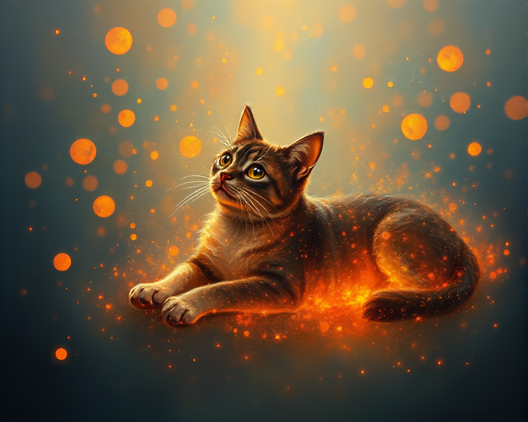 Holographic Pet Amid Floating Embers Oil Painting – free AI stock image