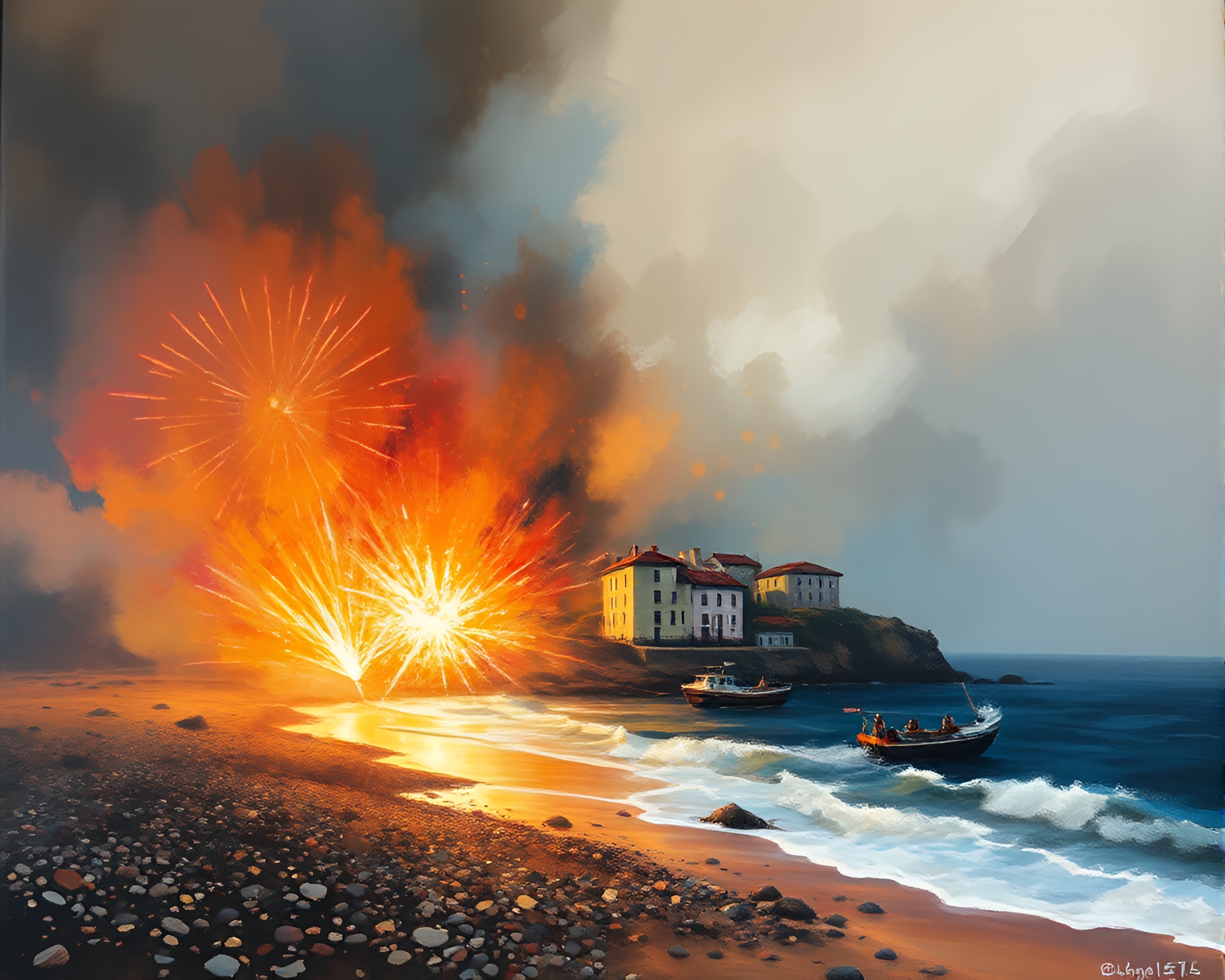 Vibrant Fireworks Exploding Over Pebble Beach Scene – free AI stock image
