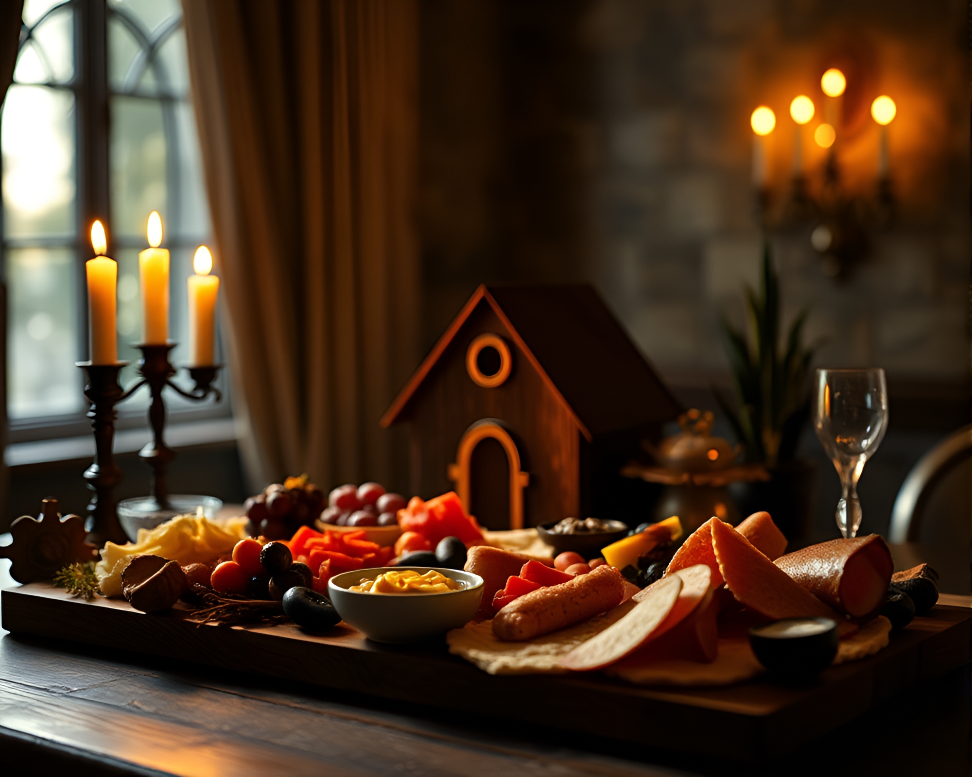 Ethereal Charcuterie Board Silhouette With Candlelight Glow – free AI stock image