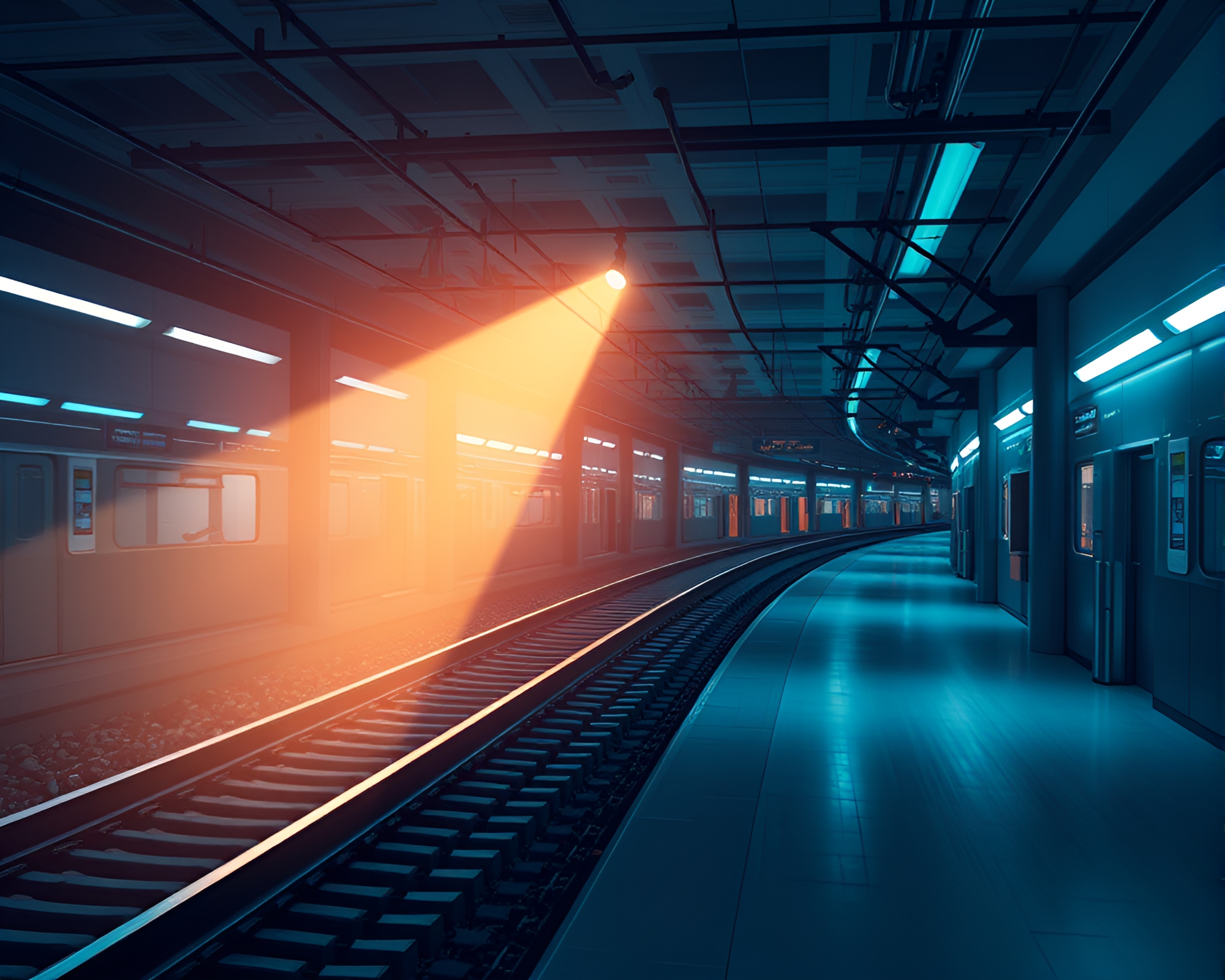 Futuristic Train Light Trails with Smart Contact Lens – free AI stock image