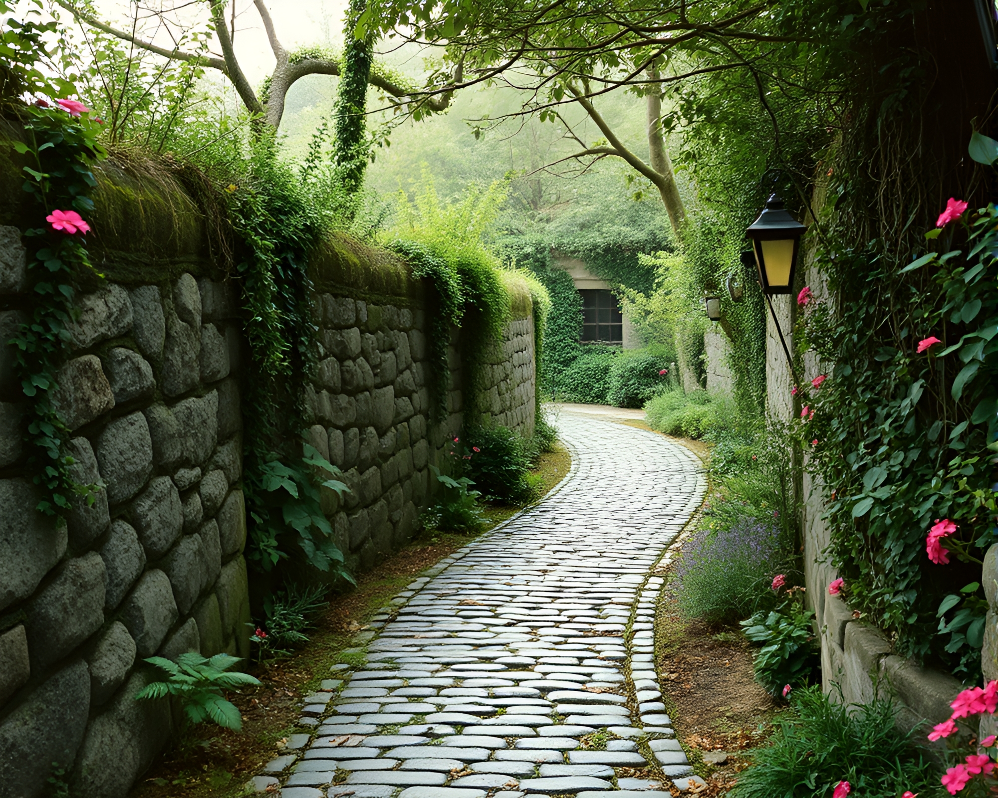 Enchanting Elf on Cobblestone Path – free AI stock image