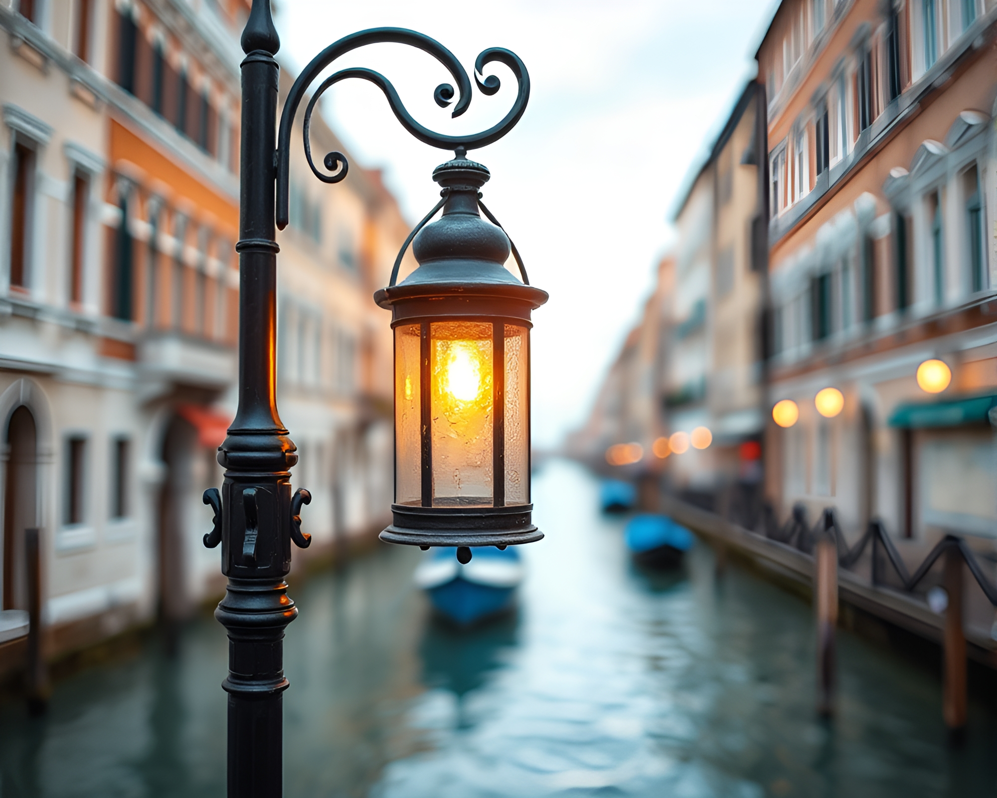 Enchanting Venetian Canal in Lantern Light – free AI stock image