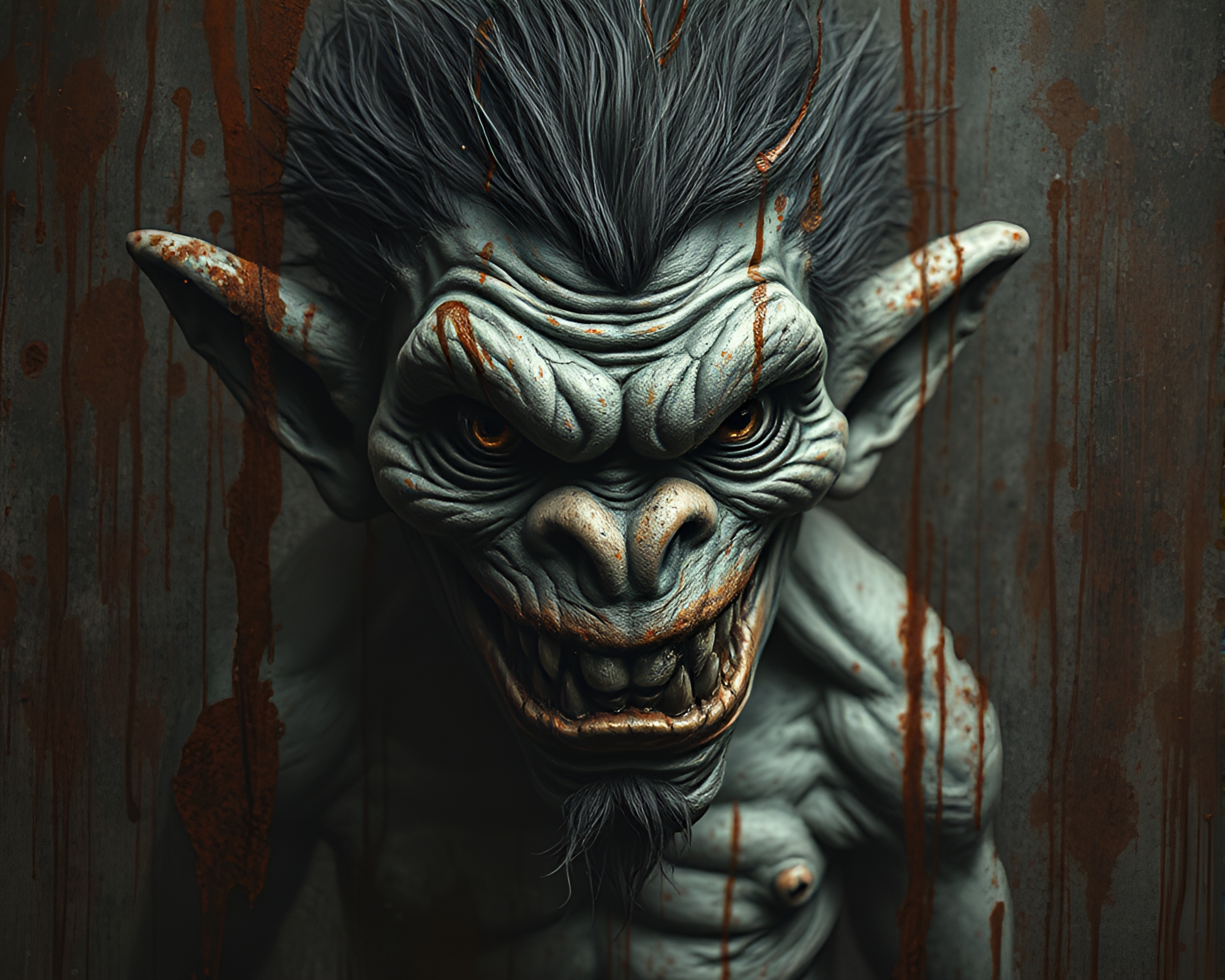 Rust Stain Troll Emerges in Gloomy Action Painting – free AI stock image