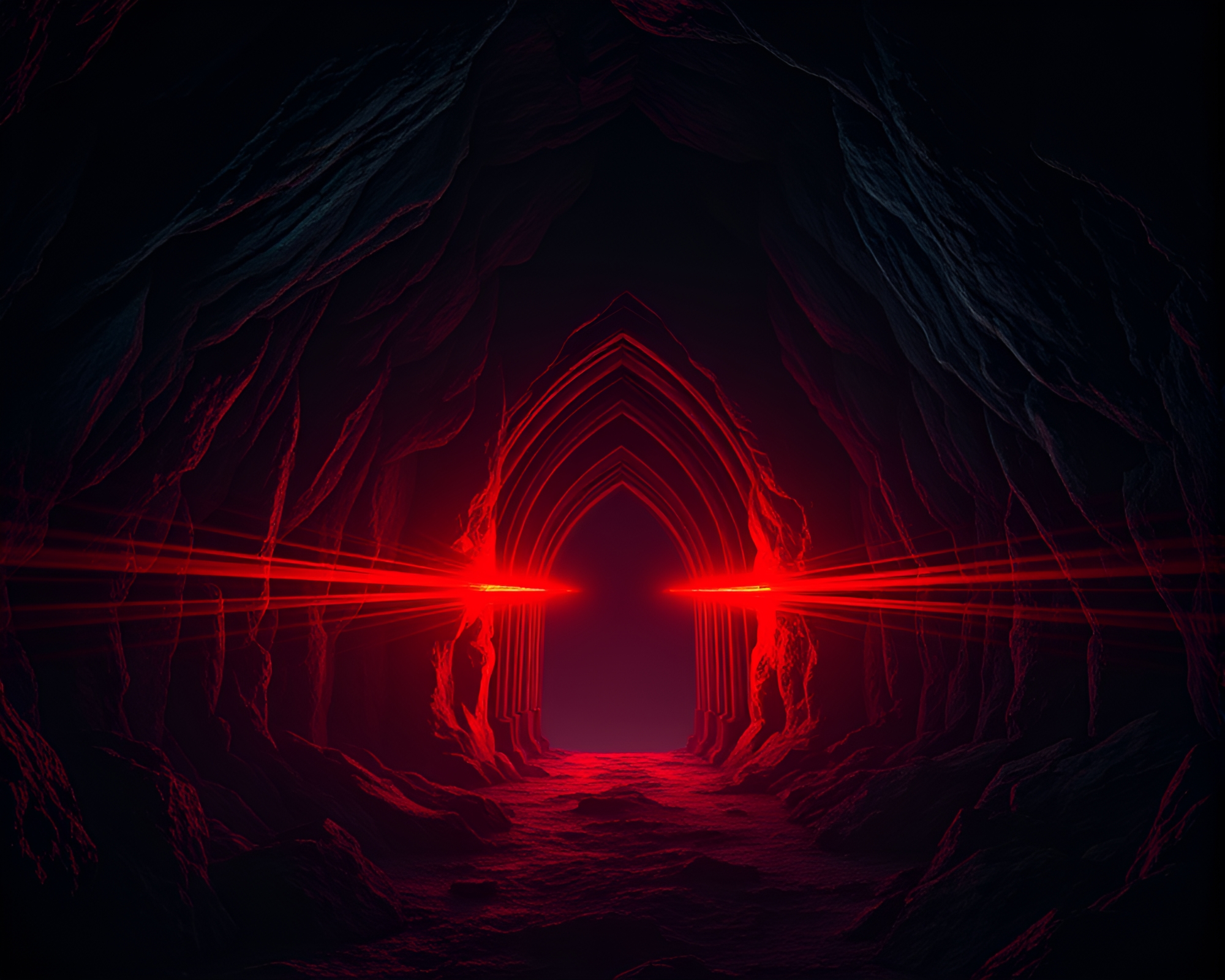 Ethereal Gothic Horror Op Art Cave Entrance Scene – free AI stock image