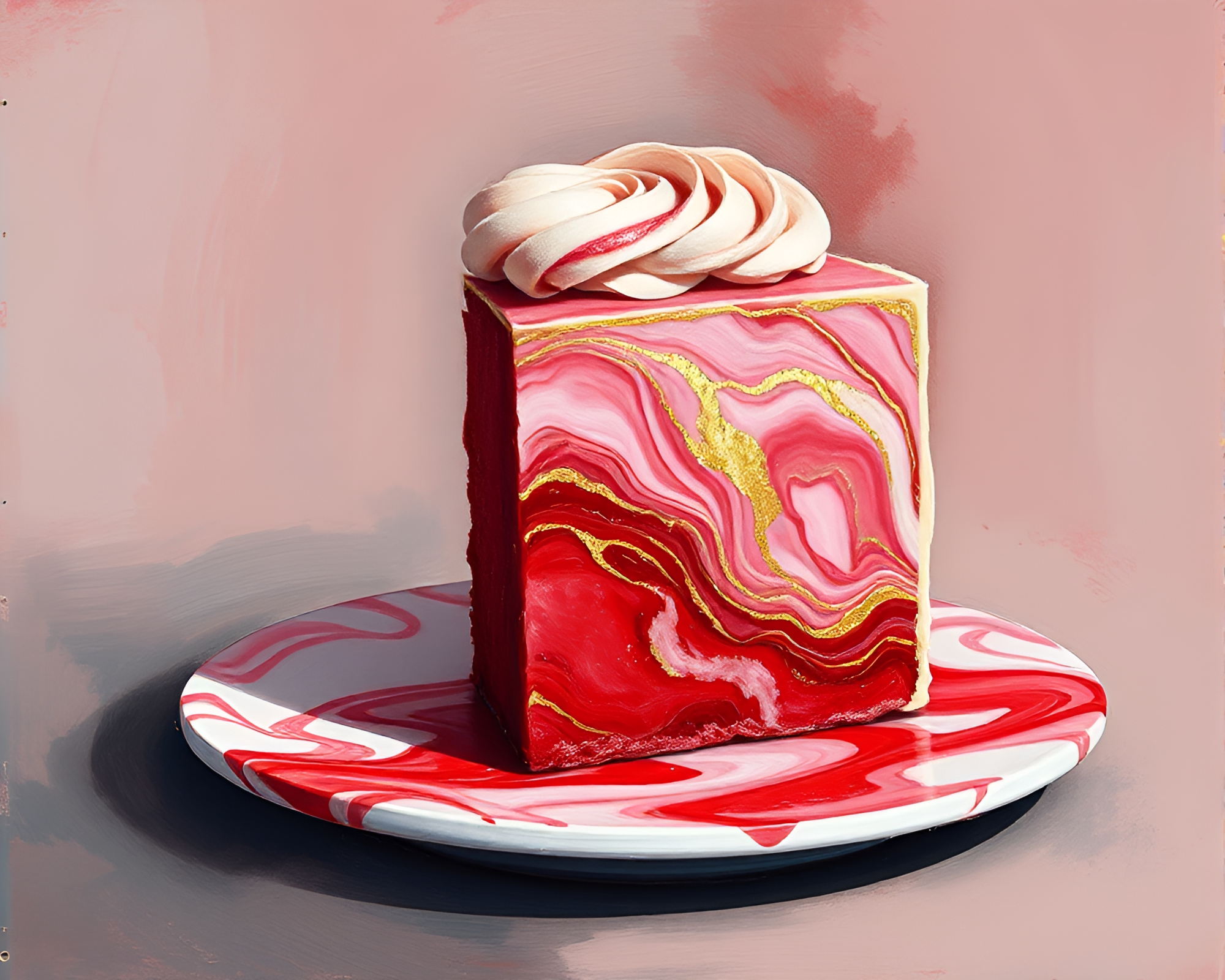 Gilded Marble Cake in Ruby Red Gouache Painting – free AI stock image