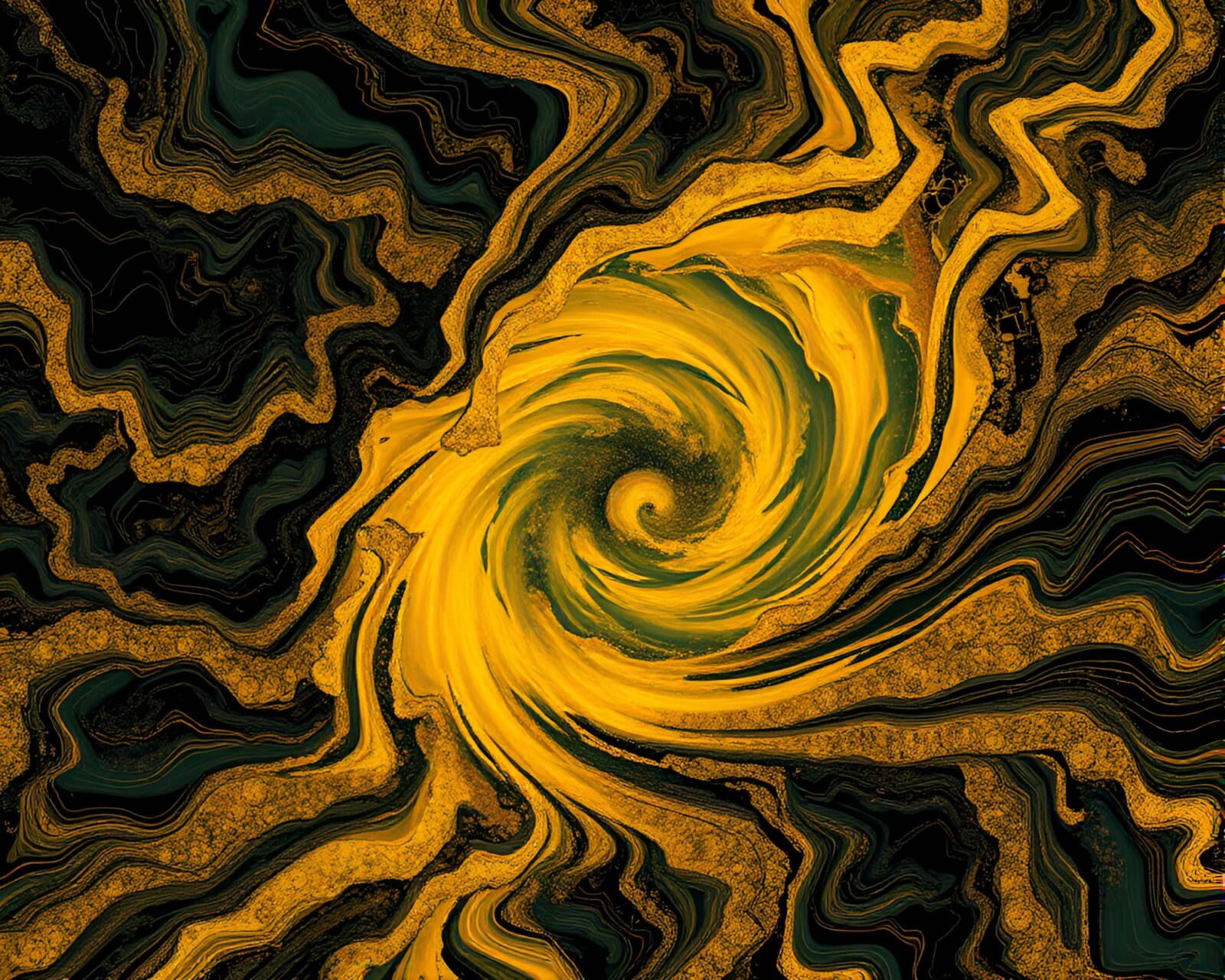 Algorithmic art: a savage river with swirling vortex in golden lighting