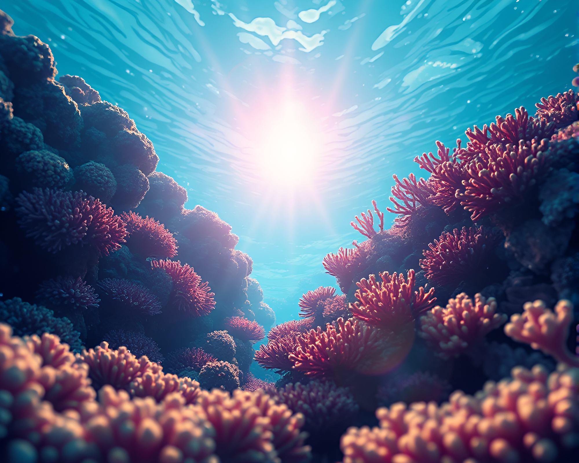 Majestic Coral Reef in Polar Twilight Lens Flare – free AI stock image