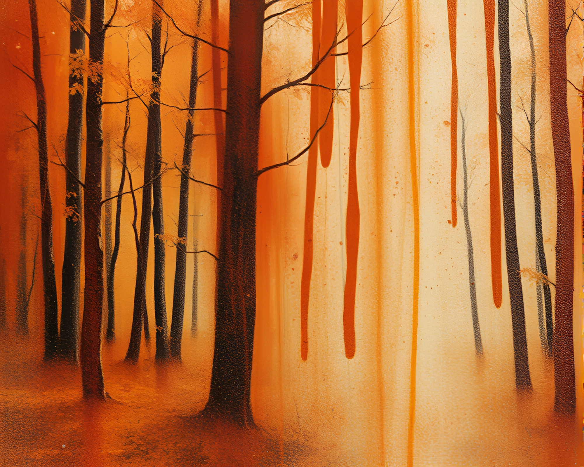 Autumn Forest Chalk Drawing with Rust Stain Streaks – free AI stock image