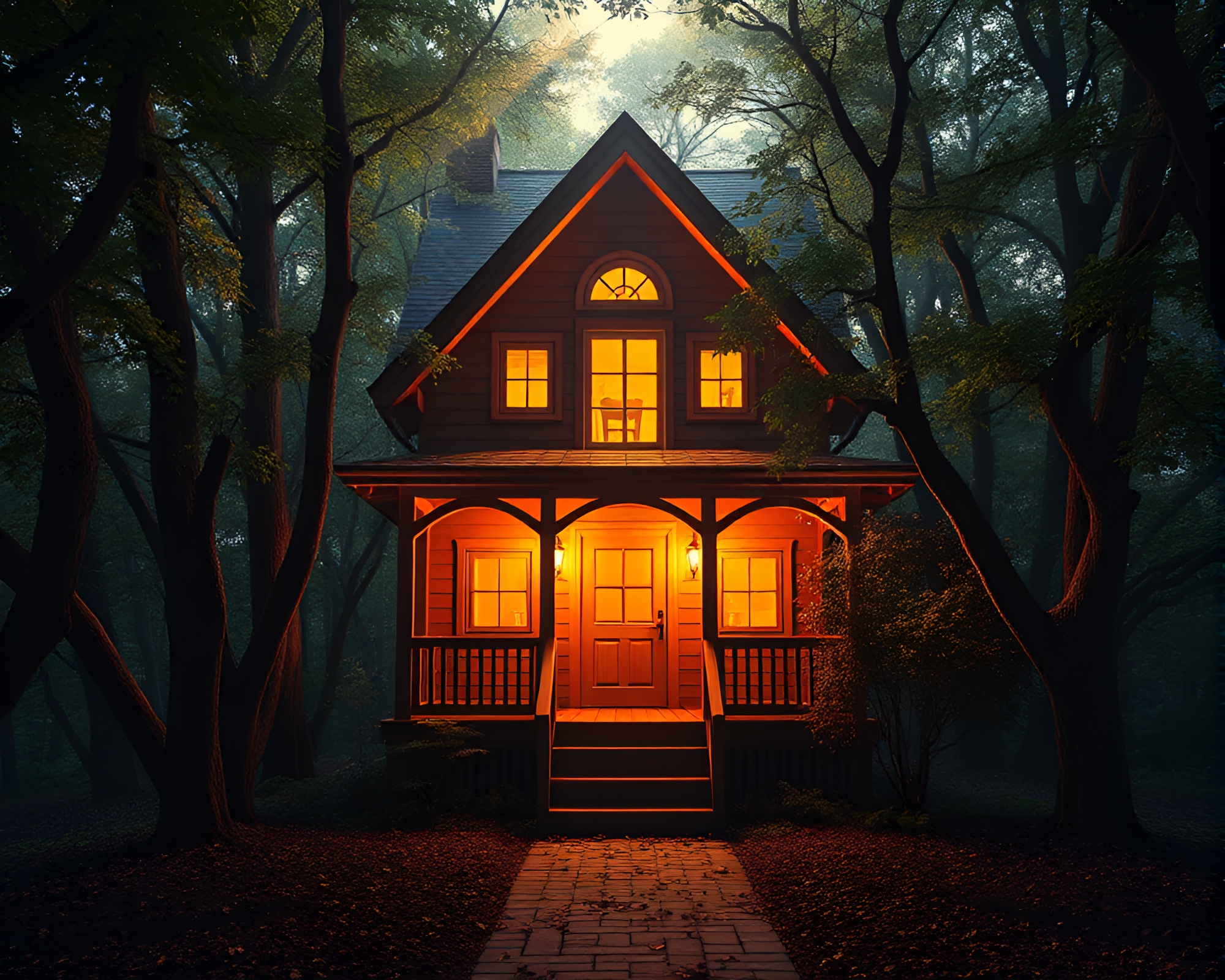 Symmetrical Treehouse Porch Illuminated with Real-Time Ray Tracing – free AI stock image
