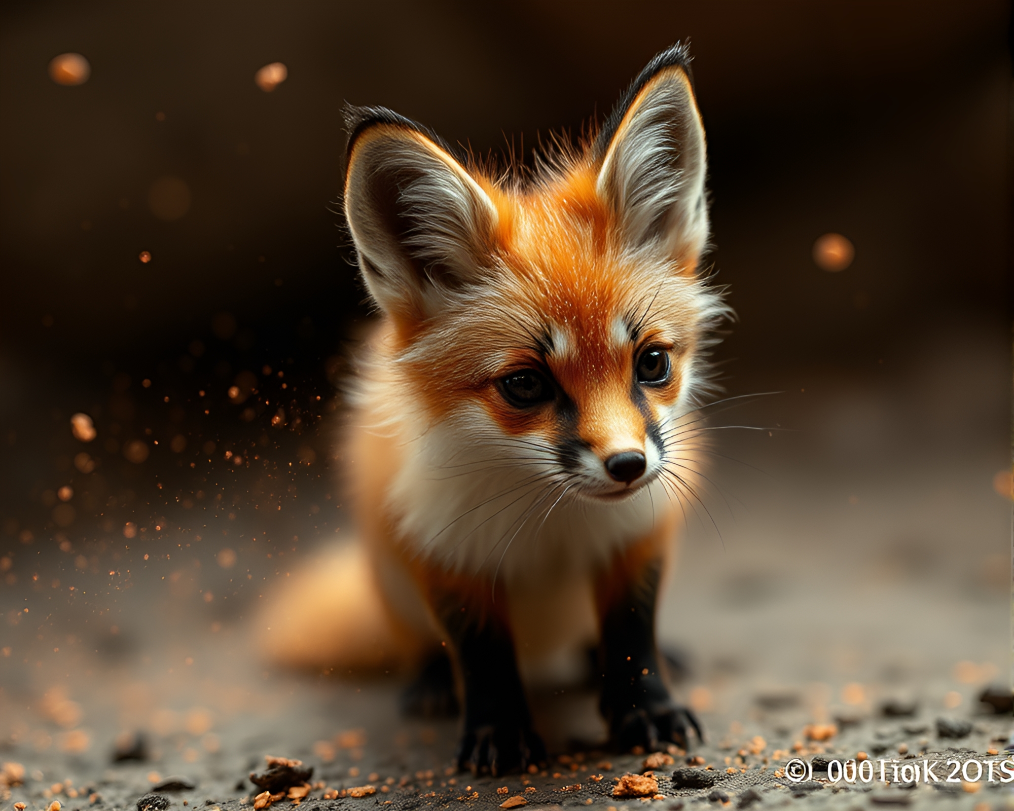 Enchanting Fennec Fox Dust Particles Rose Gold Scene – free AI stock image